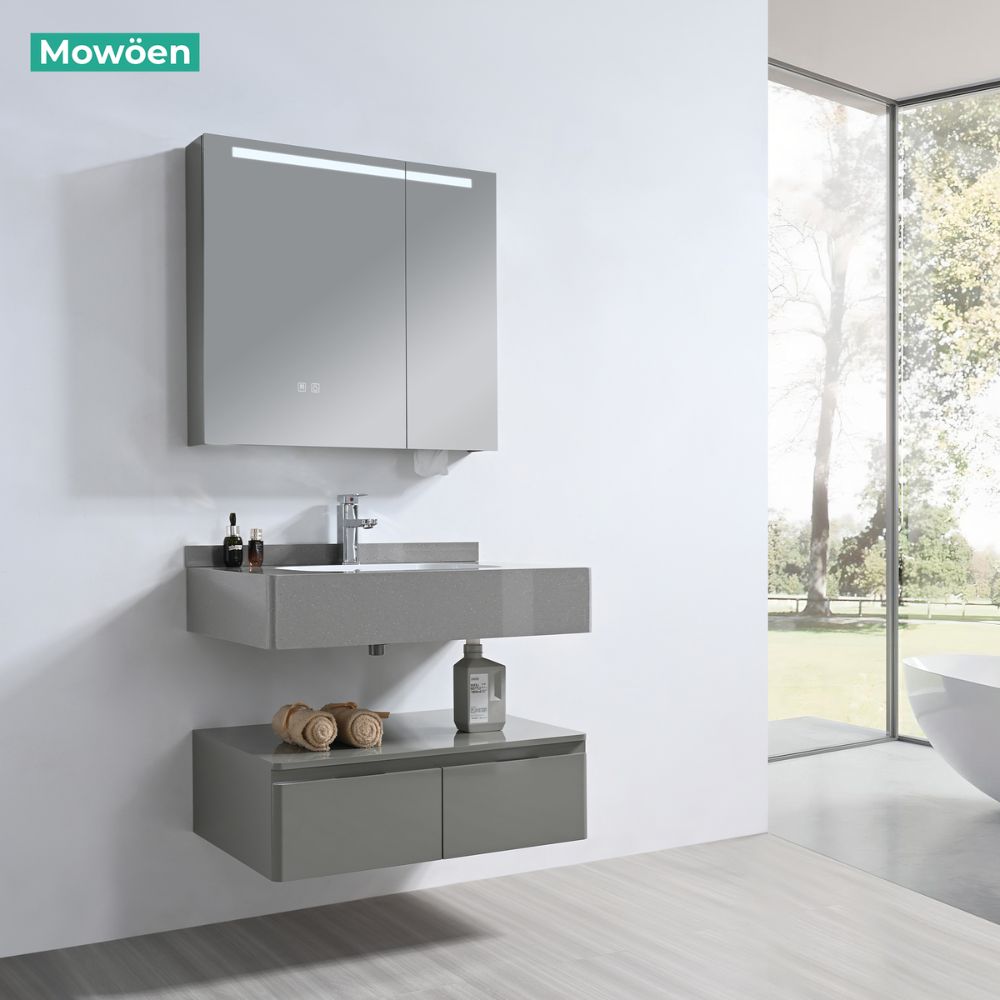 Bộ tủ chậu và tủ gương led size 800mm MOWOEN MW2826-80PVC