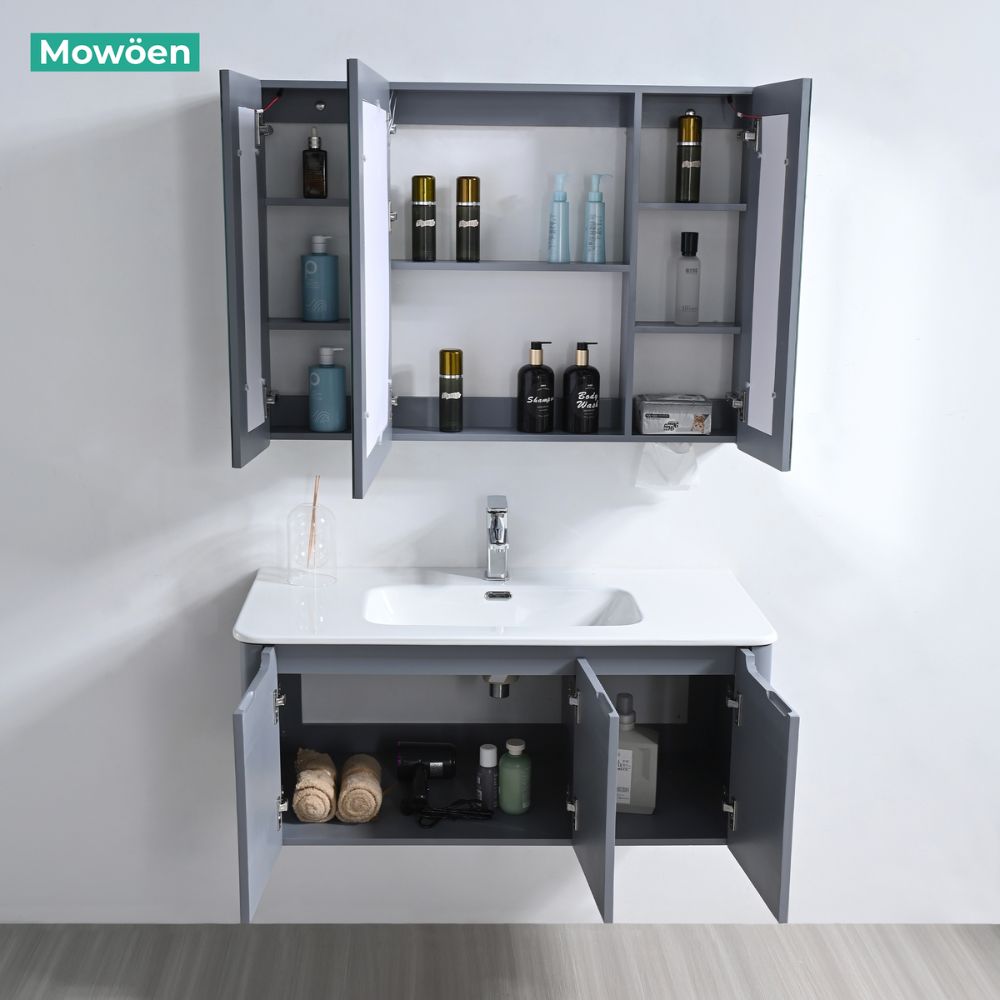 Bộ tủ chậu và tủ gương led size 1000mm MOWOEN MW2828-100PVC