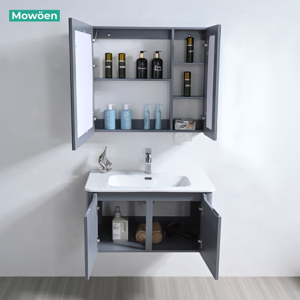 Bộ tủ chậu và tủ gương led size 800mm MOWOEN MW2828-80PVC