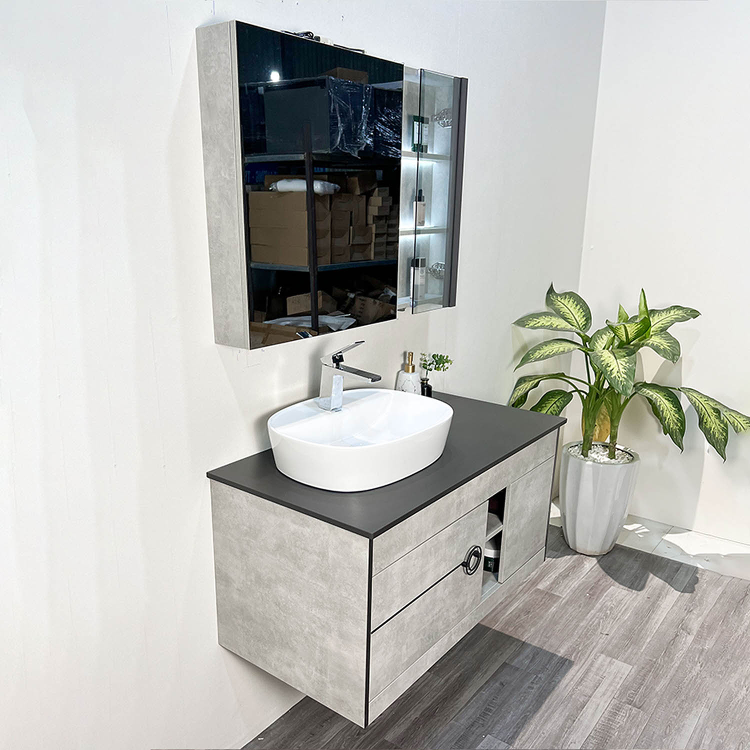 Bộ tủ chậu và tủ gương led size 1000mm MOWOEN MW6608-100