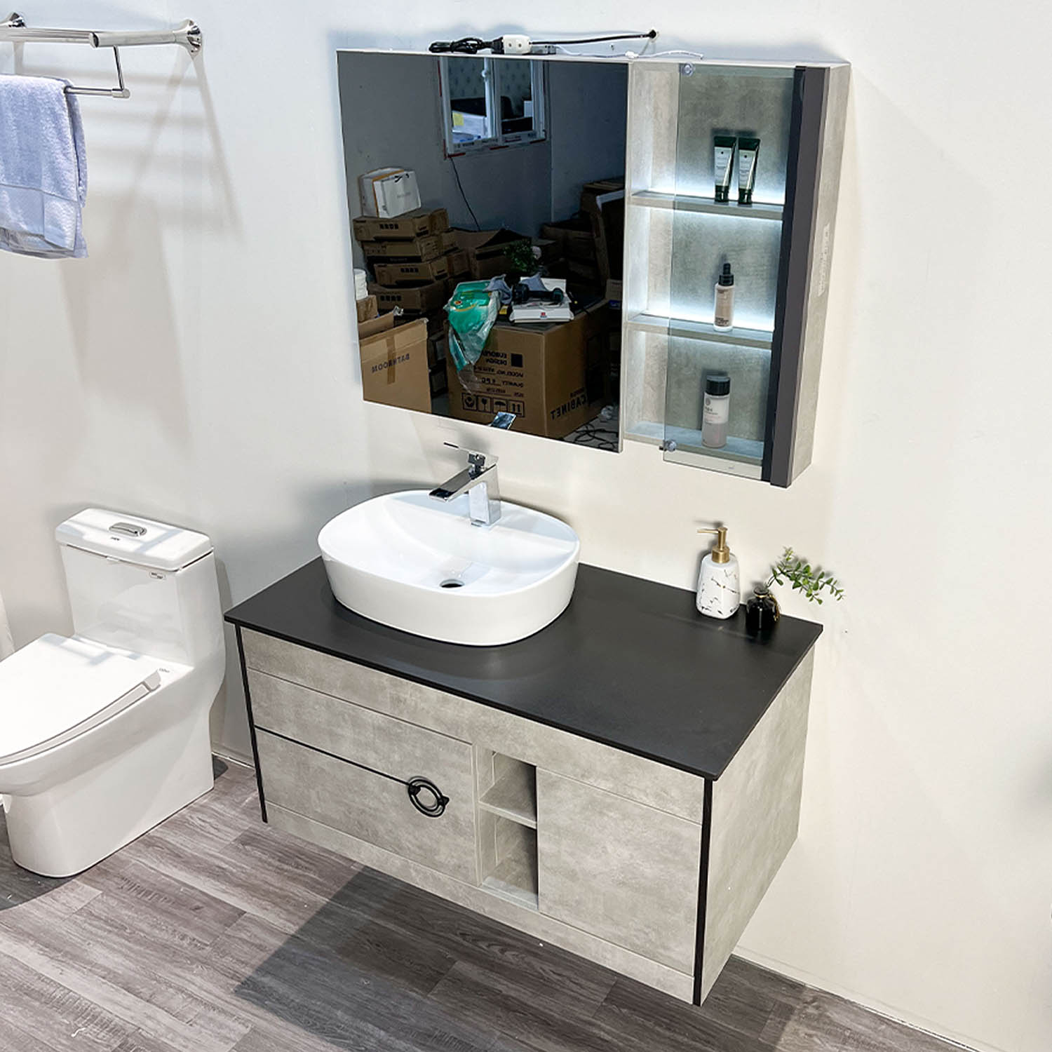 Bộ tủ chậu và tủ gương led size 1000mm MOWOEN MW6608-100