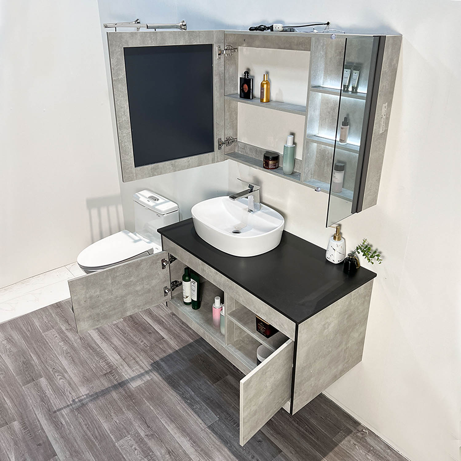 Bộ tủ chậu và tủ gương led size 1000mm MOWOEN MW6608-100