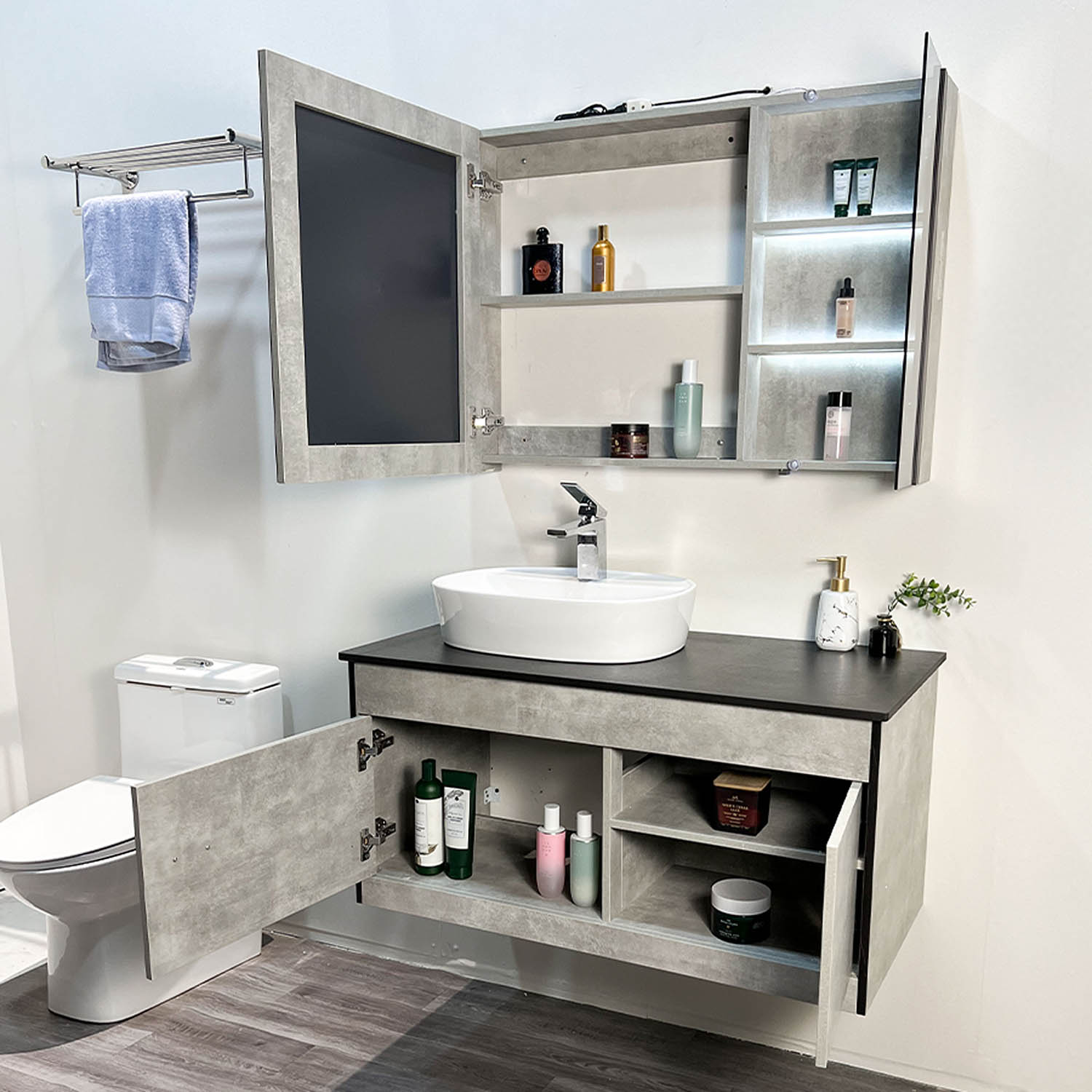 Bộ tủ chậu và tủ gương led size 1000mm MOWOEN MW6608-100