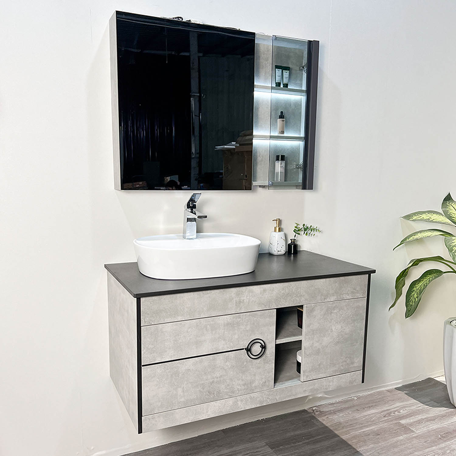 Bộ tủ chậu và tủ gương led size 1000mm MOWOEN MW6608-100