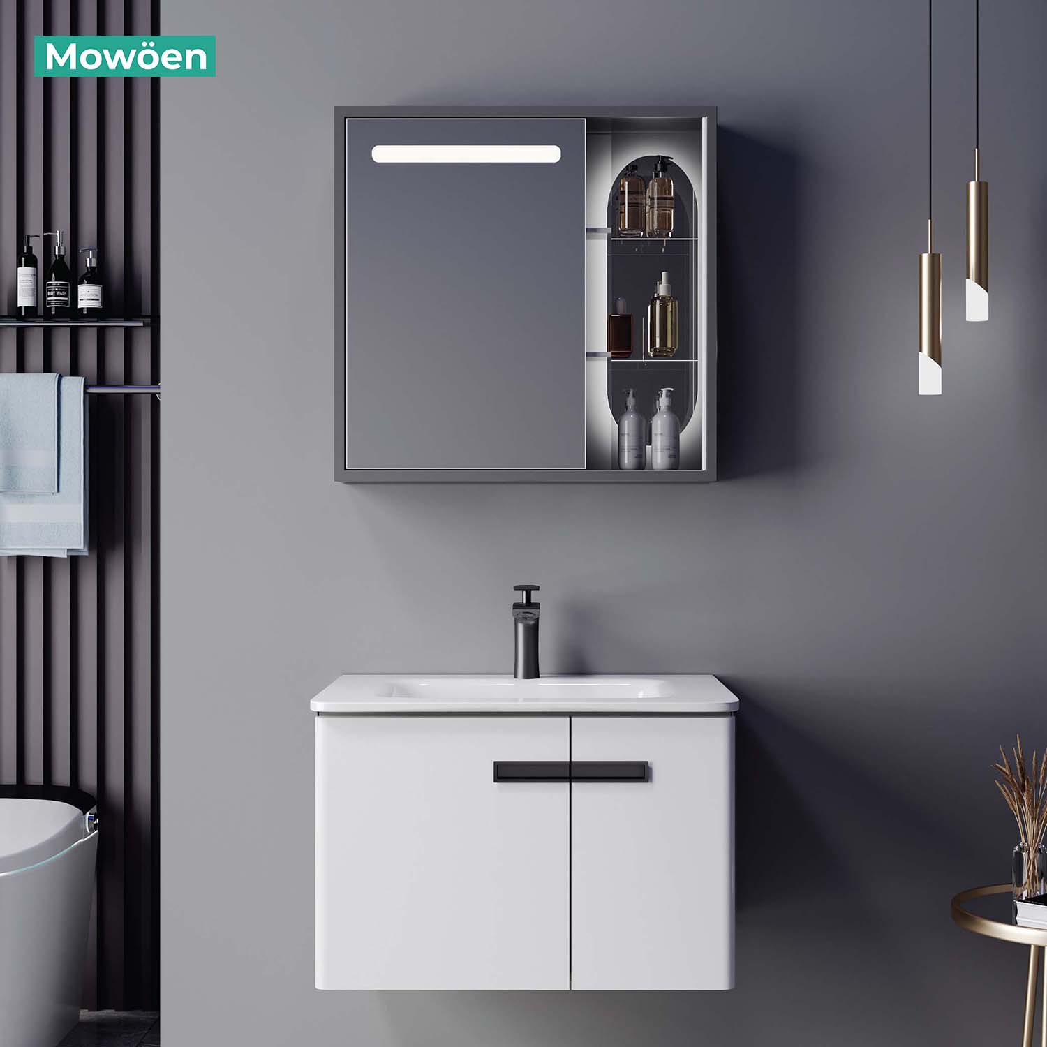 Bộ tủ chậu và tủ gương led size 600mm MOWOEN MW6616-60