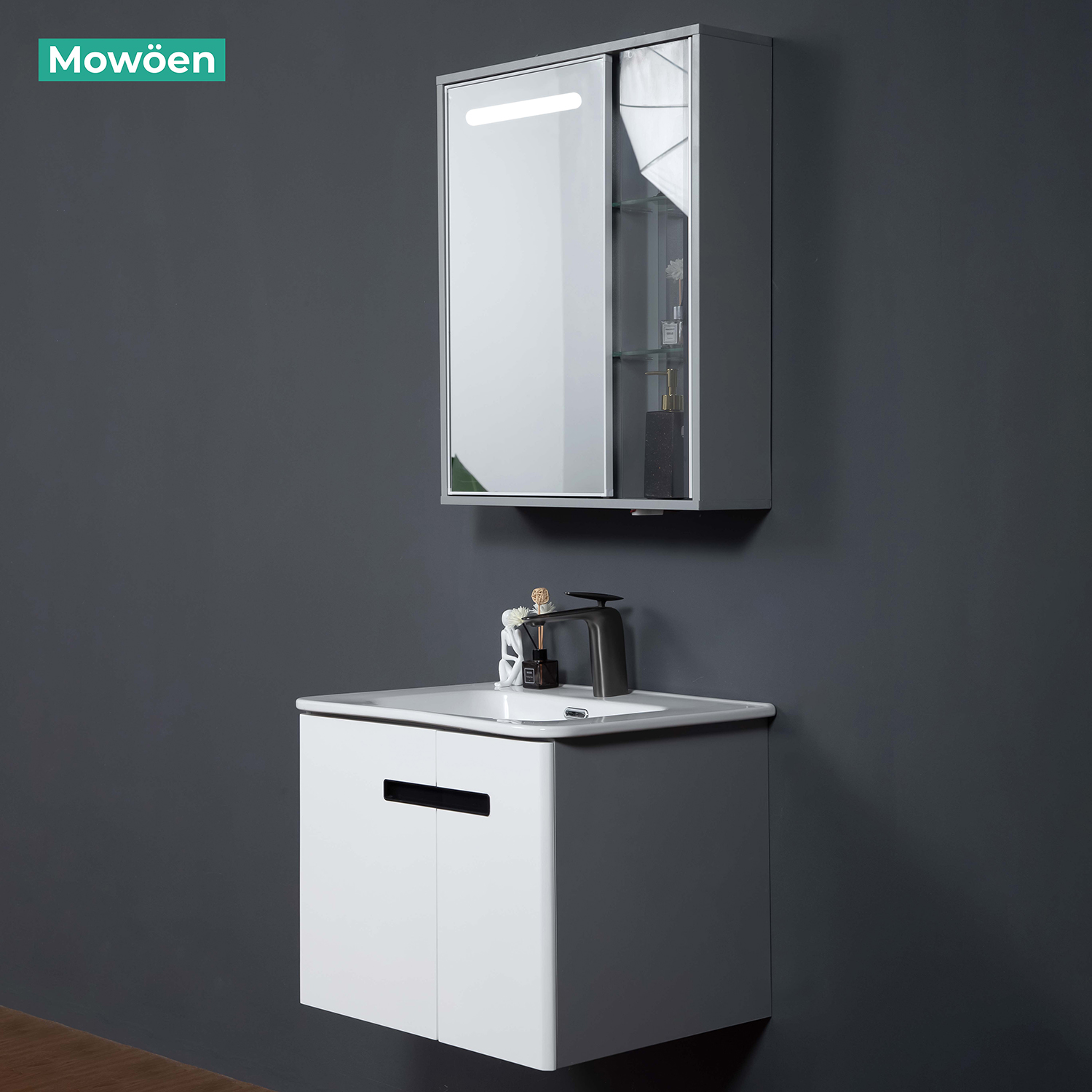 Bộ tủ chậu và tủ gương led size 600mm MOWOEN MW6616-60