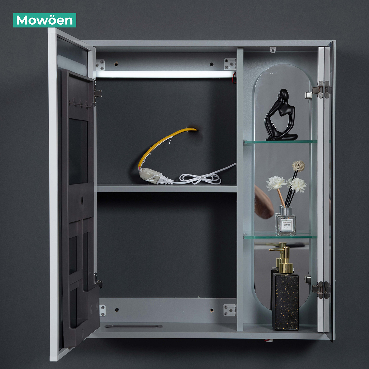 Bộ tủ chậu và tủ gương led size 600mm MOWOEN MW6616-60