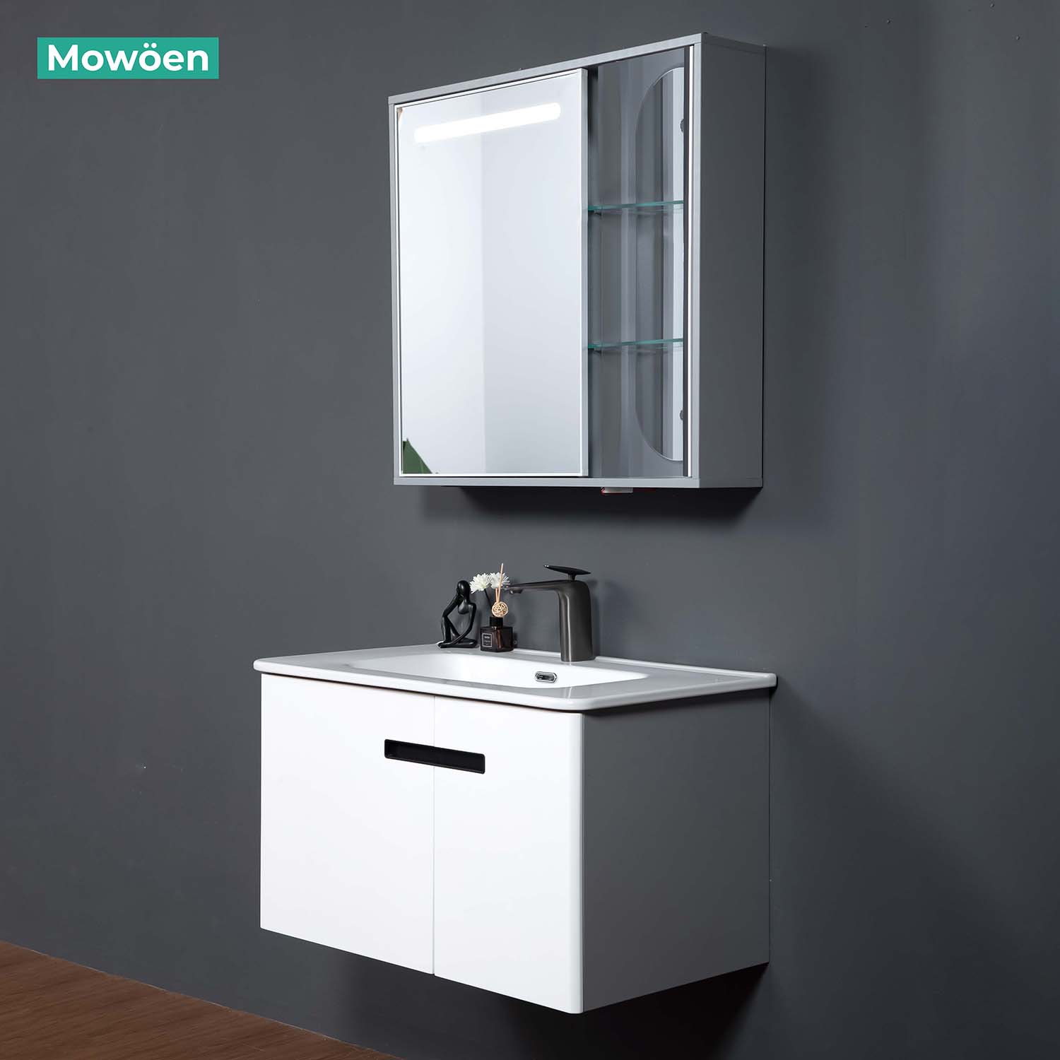 Bộ tủ chậu và tủ gương led size 800mm MOWOEN MW6616-80
