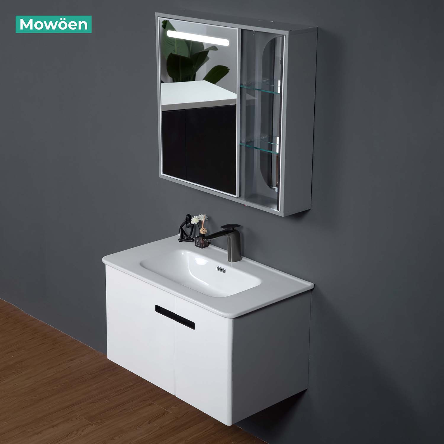 Bộ tủ chậu và tủ gương led size 800mm MOWOEN MW6616-80