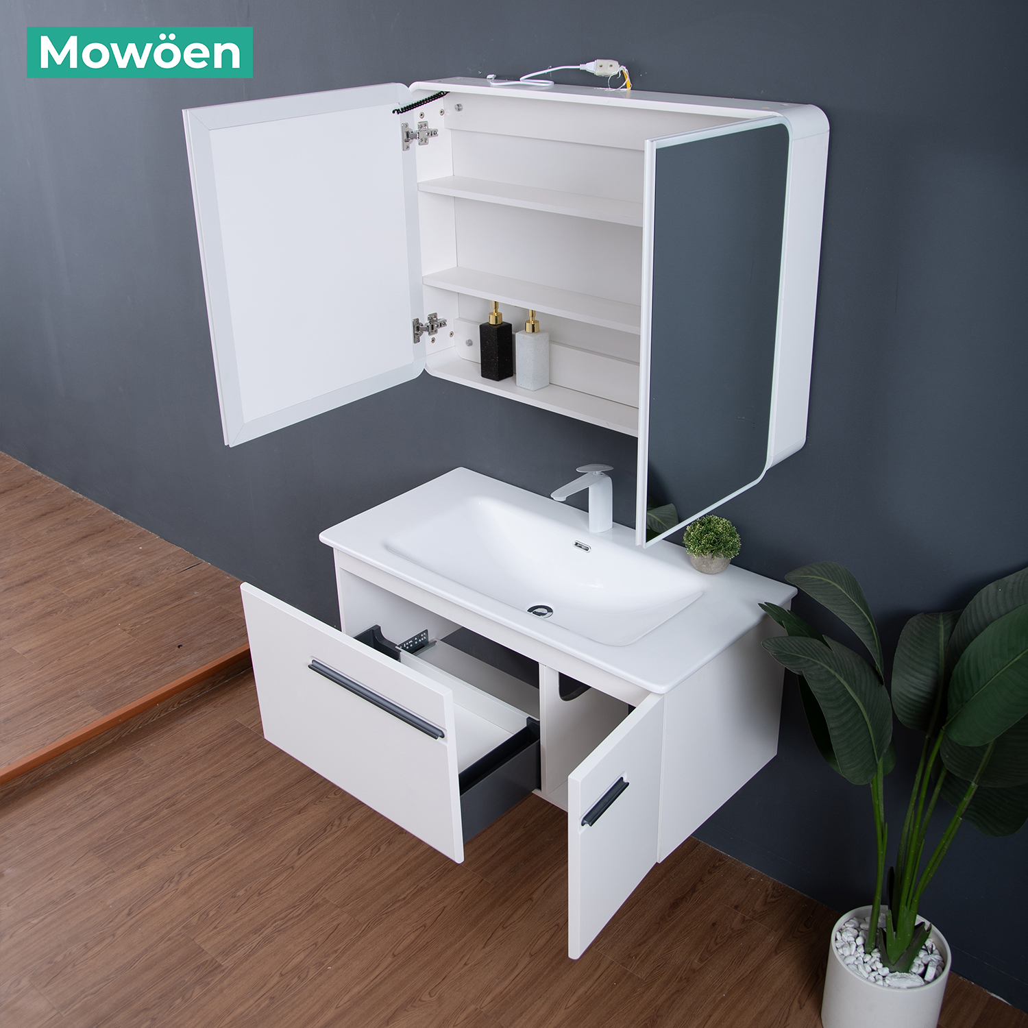 Bộ tủ chậu và tủ gương size 1000mm MOWOEN MW6628-100
