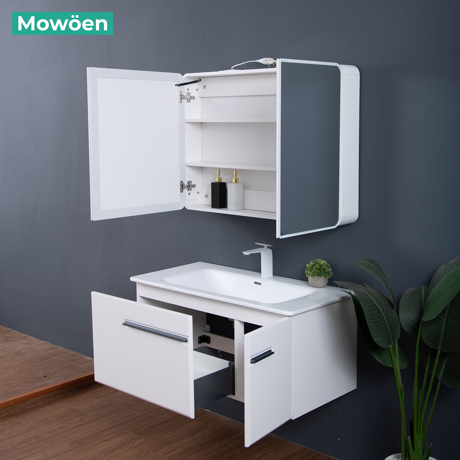 Bộ tủ chậu và tủ gương size 1000mm MOWOEN MW6628-100