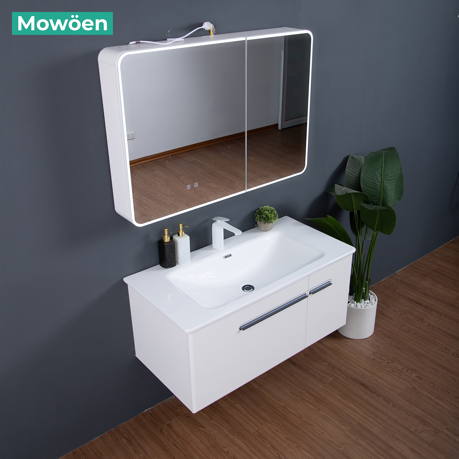 Bộ tủ chậu và tủ gương size 1000mm MOWOEN MW6628-100
