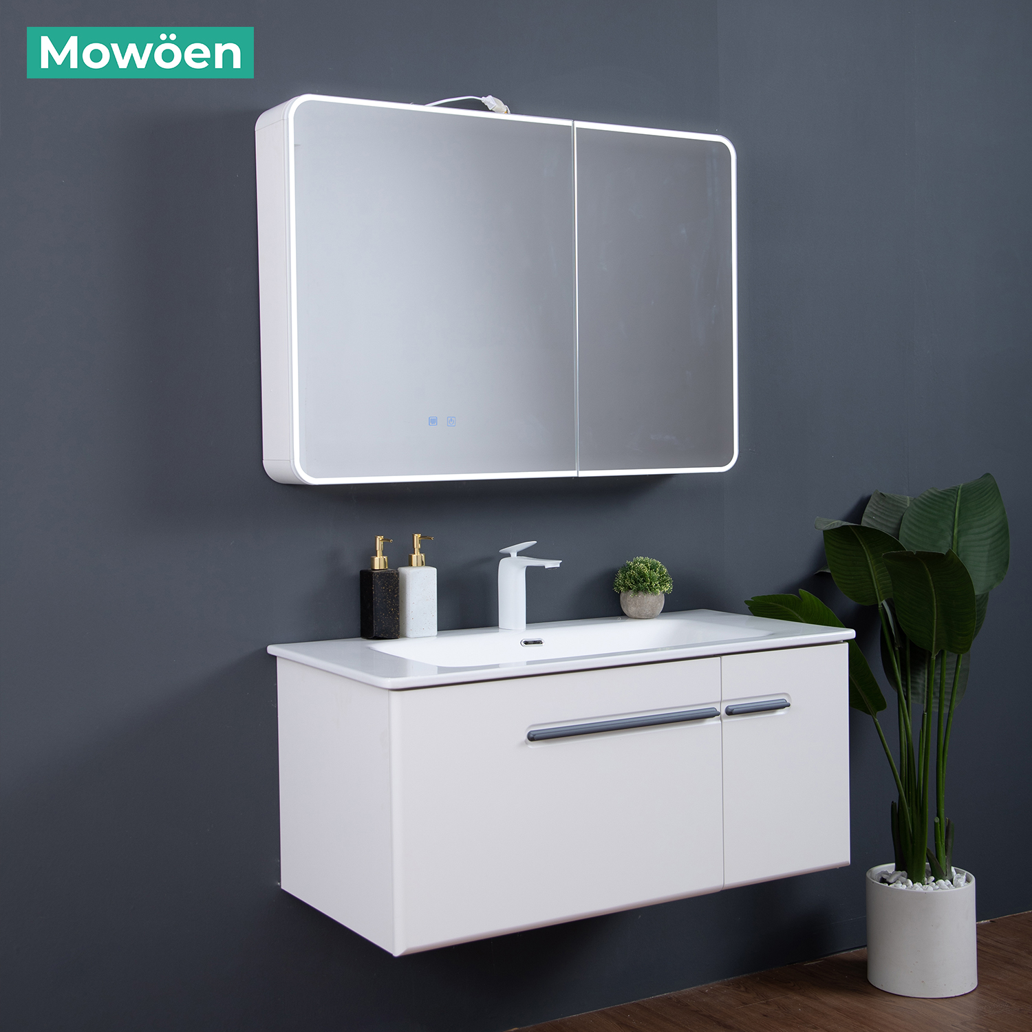 Bộ tủ chậu và tủ gương size 1000mm MOWOEN MW6628-100