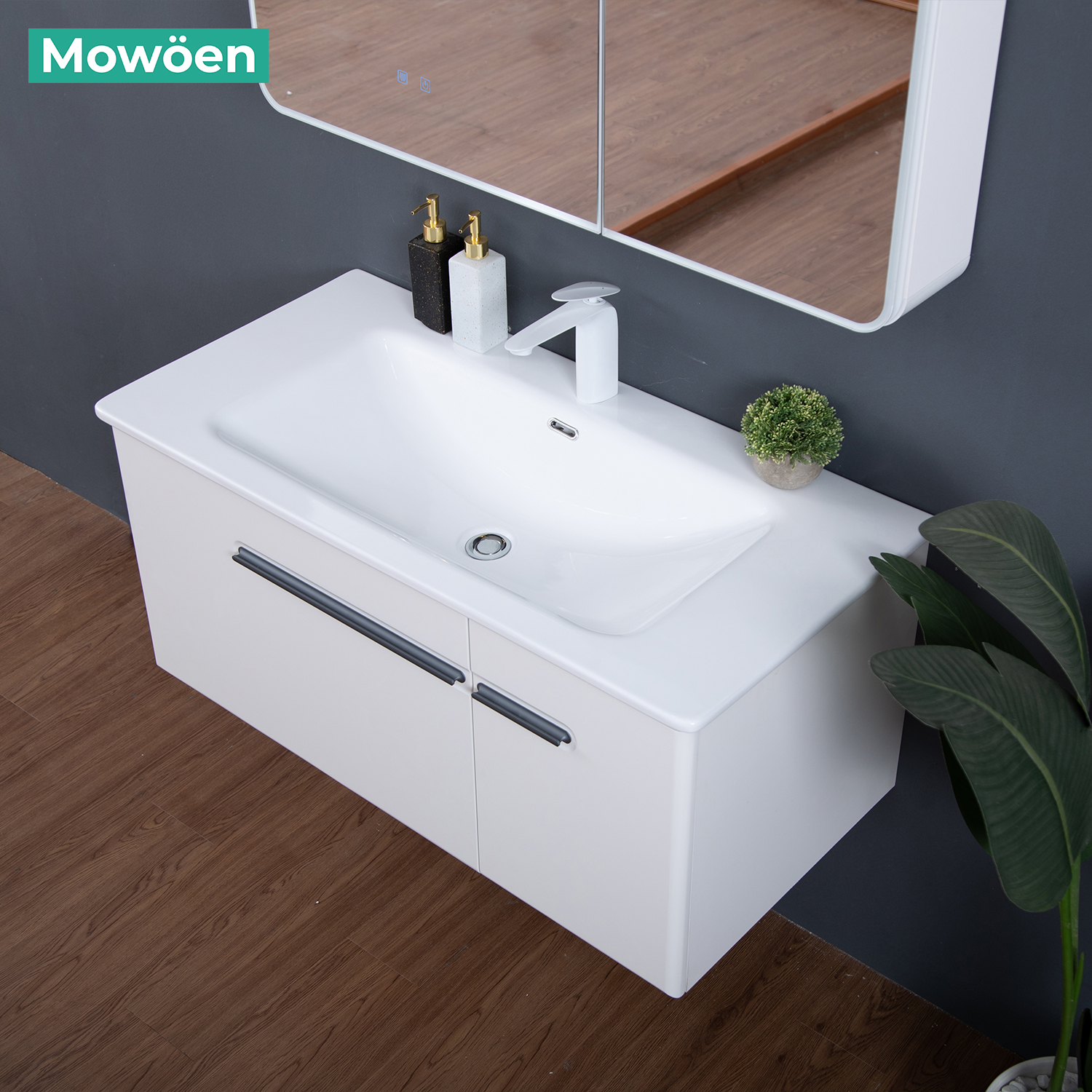 Bộ tủ chậu và tủ gương size 1000mm MOWOEN MW6628-100