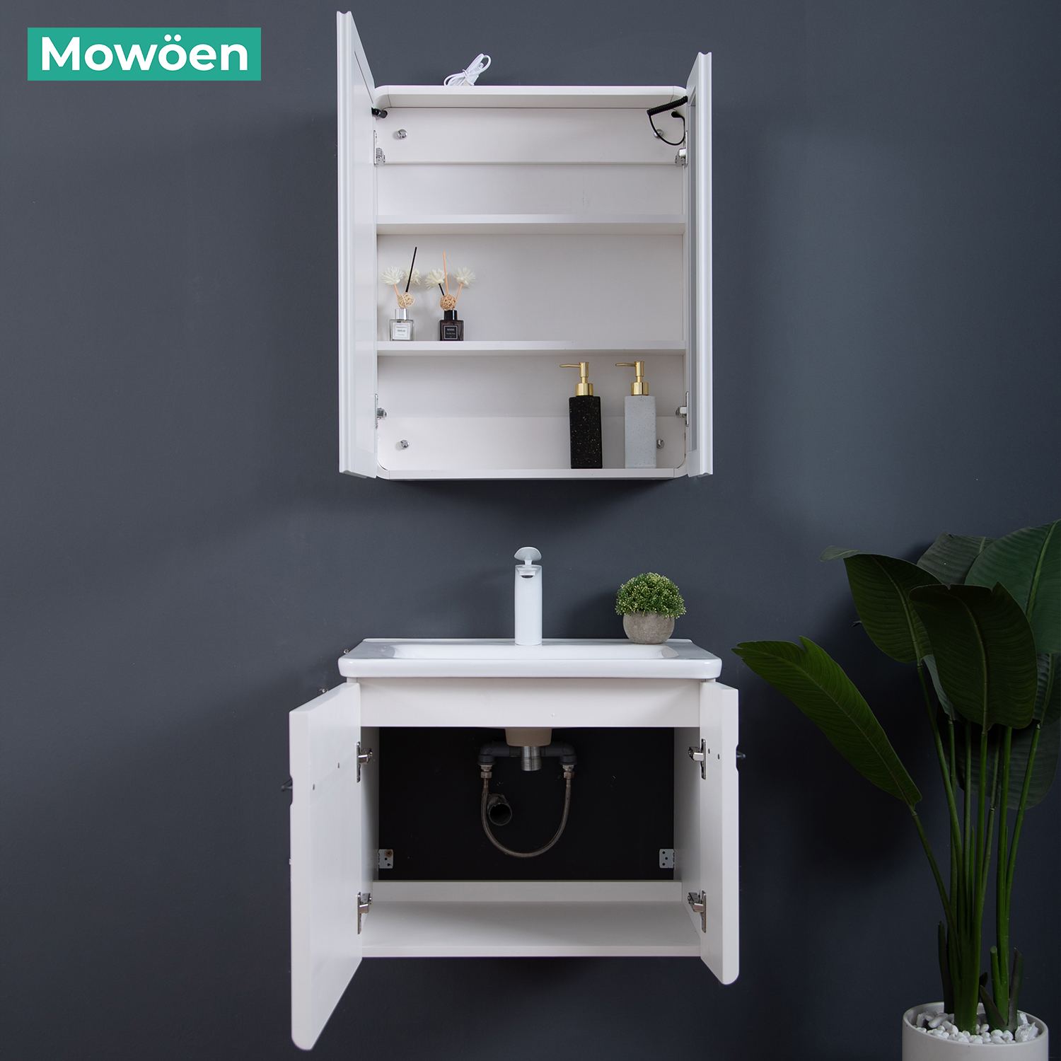 Bộ tủ chậu và tủ gương size 600mm MOWOEN MW6628-60