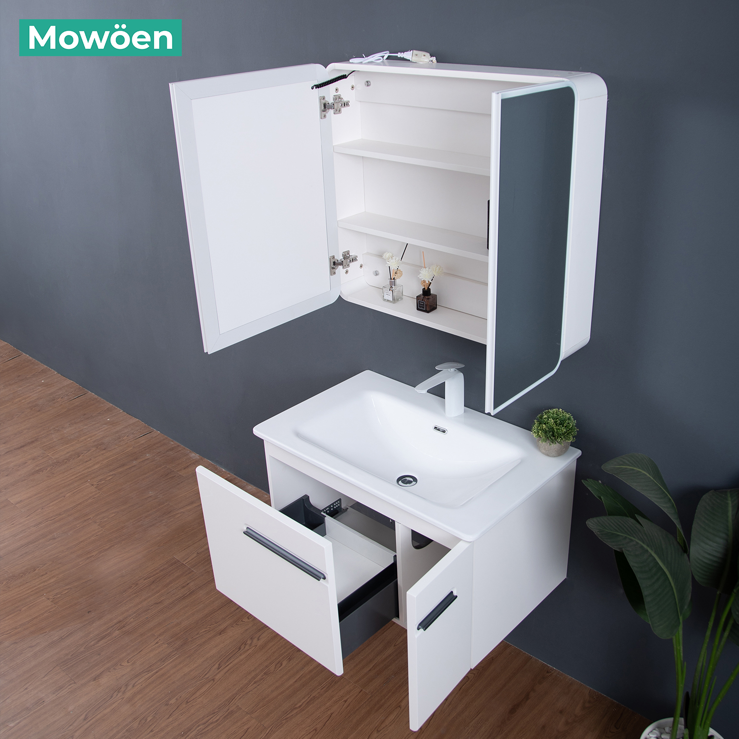 Bộ tủ chậu và tủ gương size 800mm MOWOEN MW6628-80