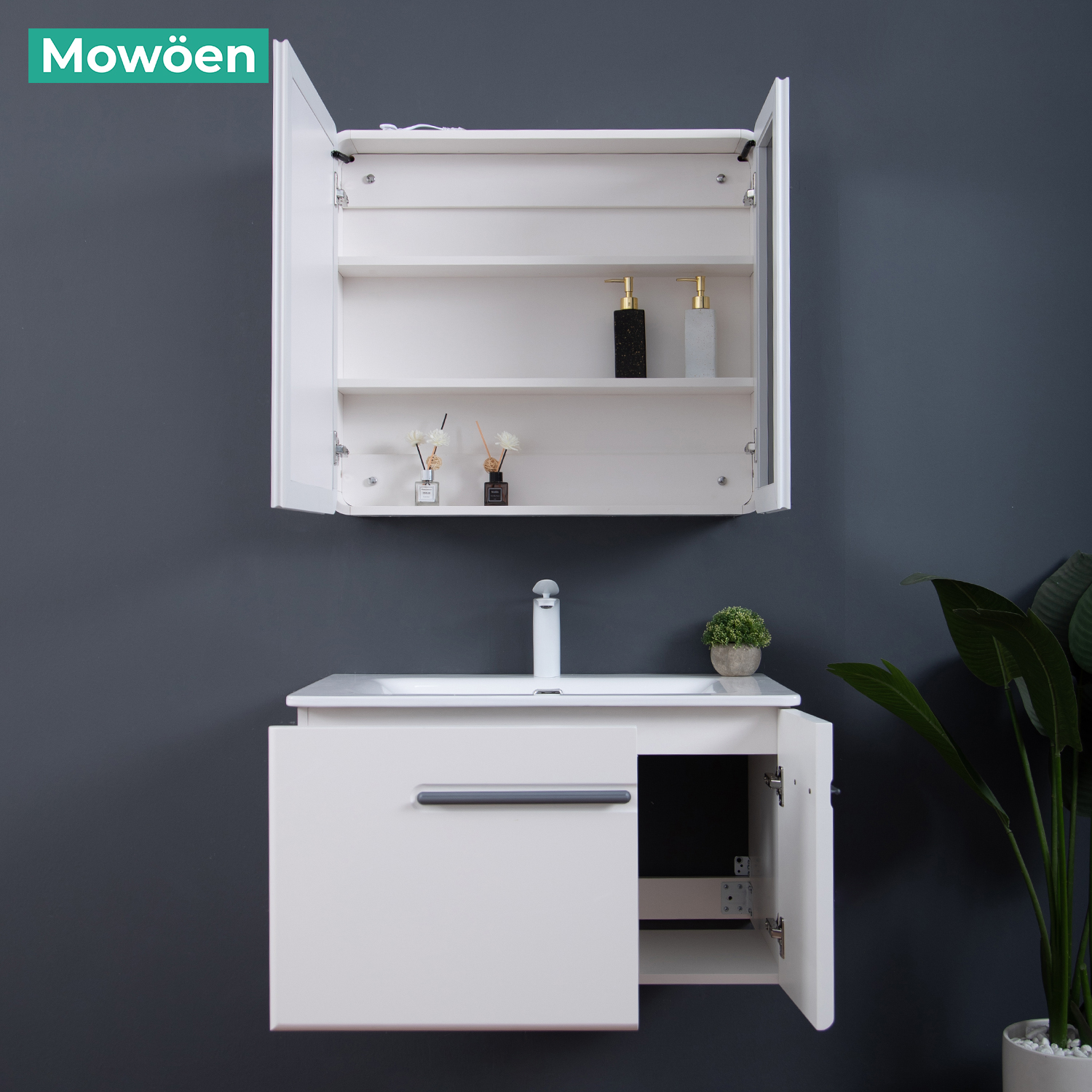 Bộ tủ chậu và tủ gương size 800mm MOWOEN MW6628-80