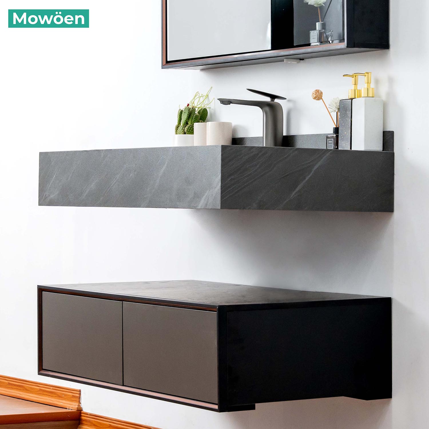 Bộ tủ chậu và tủ gương led size 1000mm MOWOEN MW6630-100SB