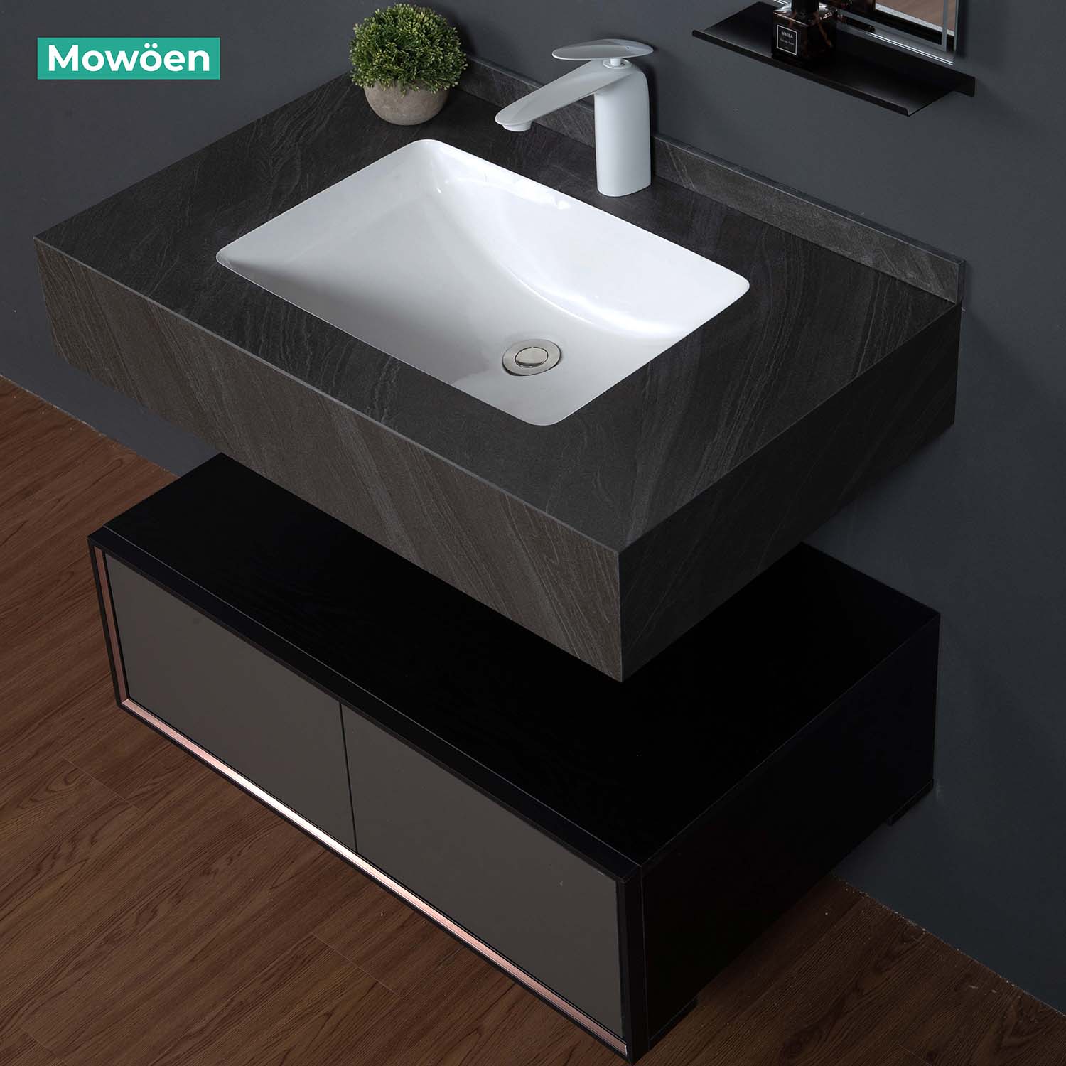 Bộ tủ chậu và tủ gương led size 1000mm MOWOEN MW6630R-100SB