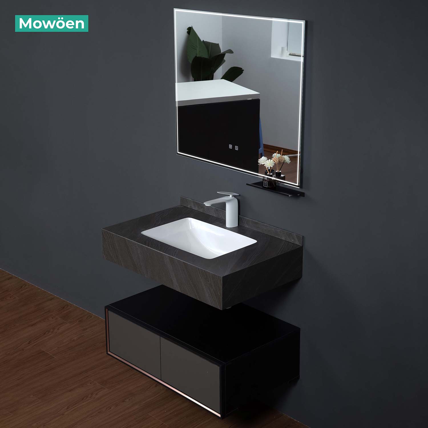 Bộ tủ chậu và tủ gương led size 800mm MOWOEN MW6630R-80SB