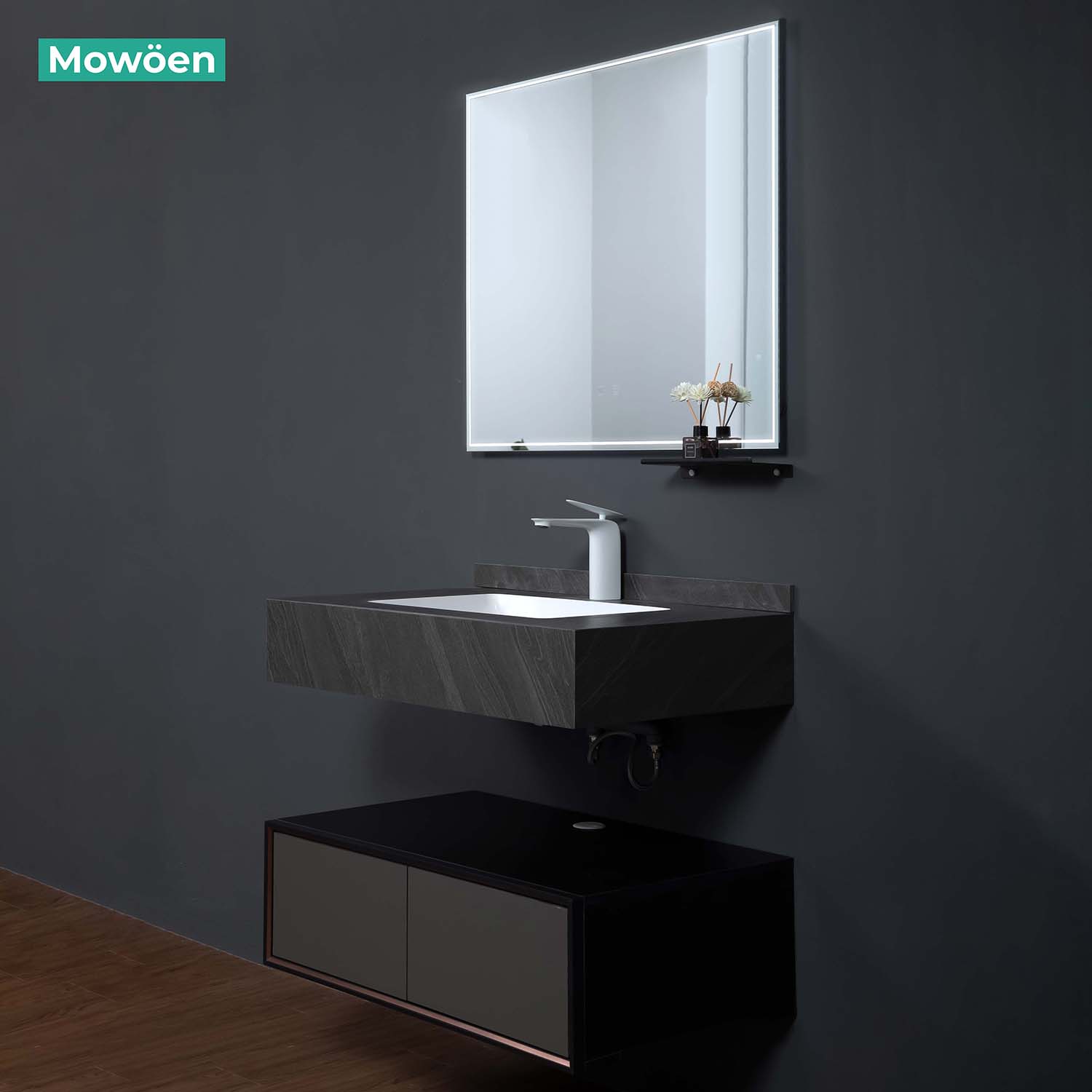 Bộ tủ chậu và tủ gương led size 800mm MOWOEN MW6630R-80SB