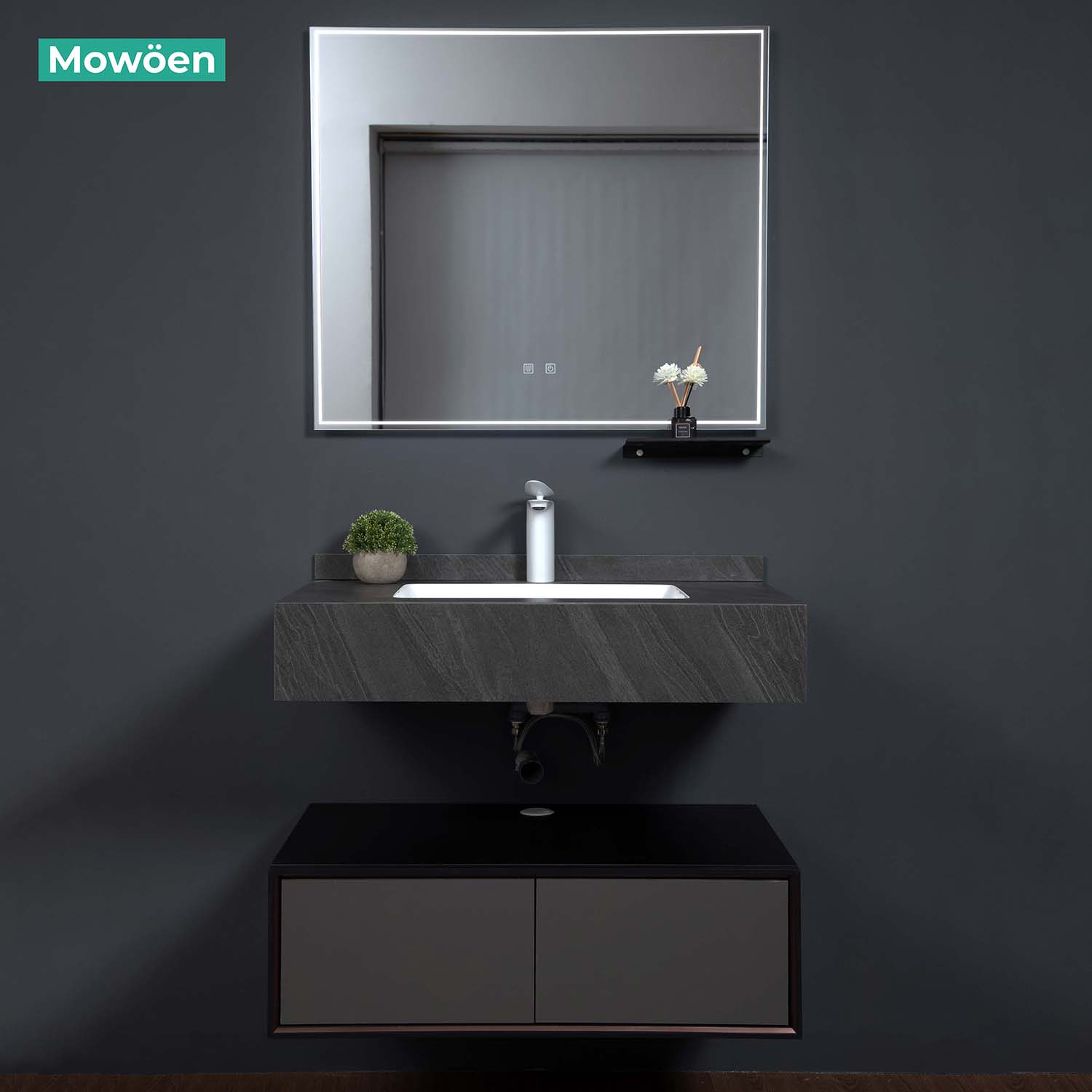 Bộ tủ chậu và tủ gương led size 800mm MOWOEN MW6630R-80SB