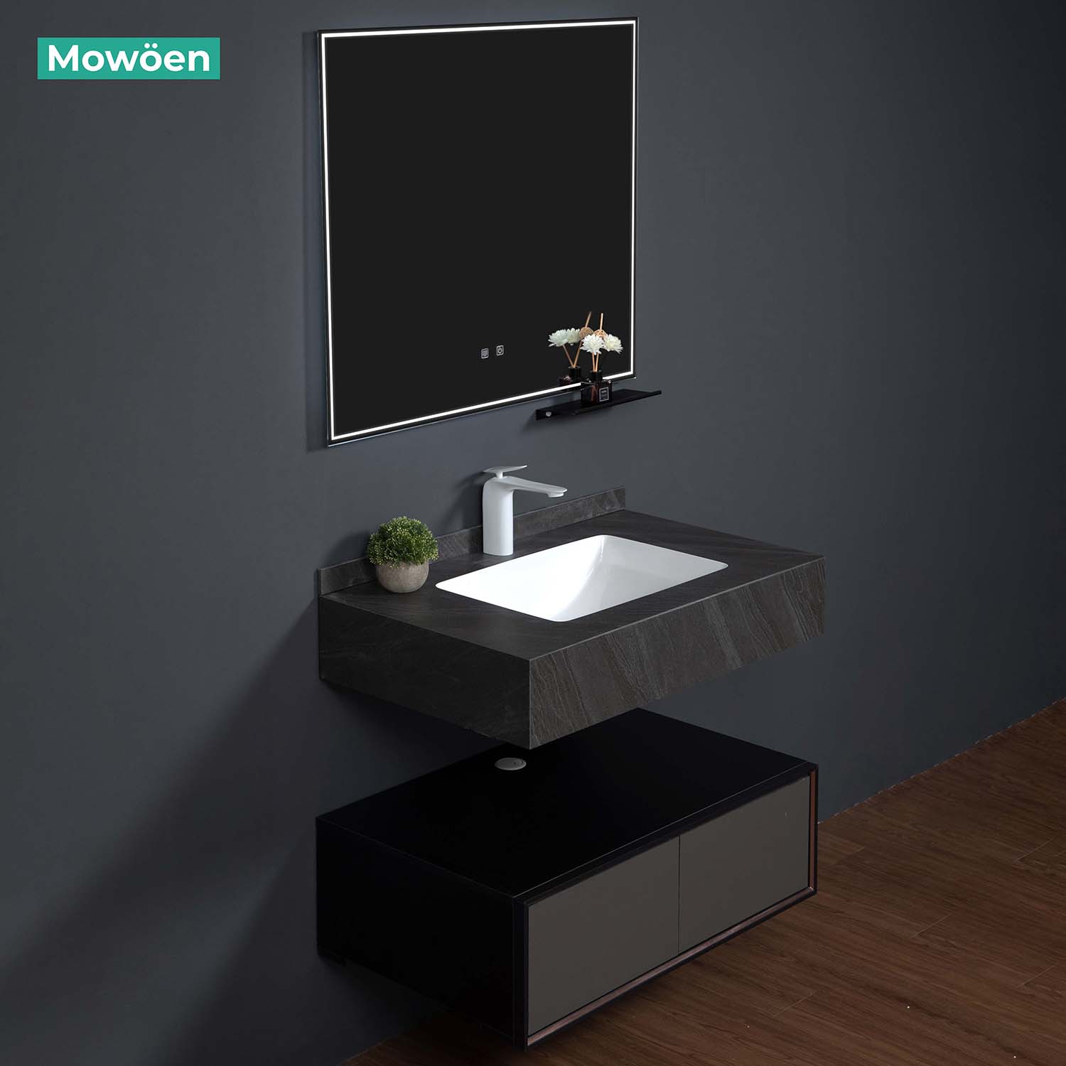 Bộ tủ chậu và tủ gương led size 800mm MOWOEN MW6630R-80SB