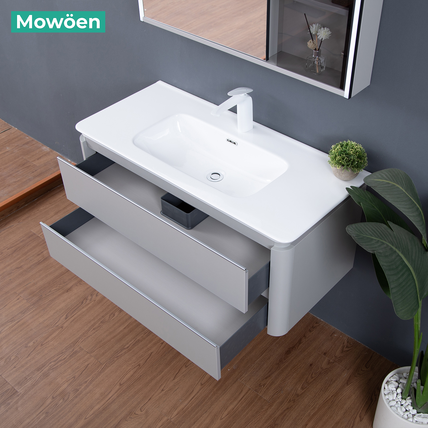 Bộ tủ chậu và tủ gương led size 1000mm MOWOEN MW6632-100