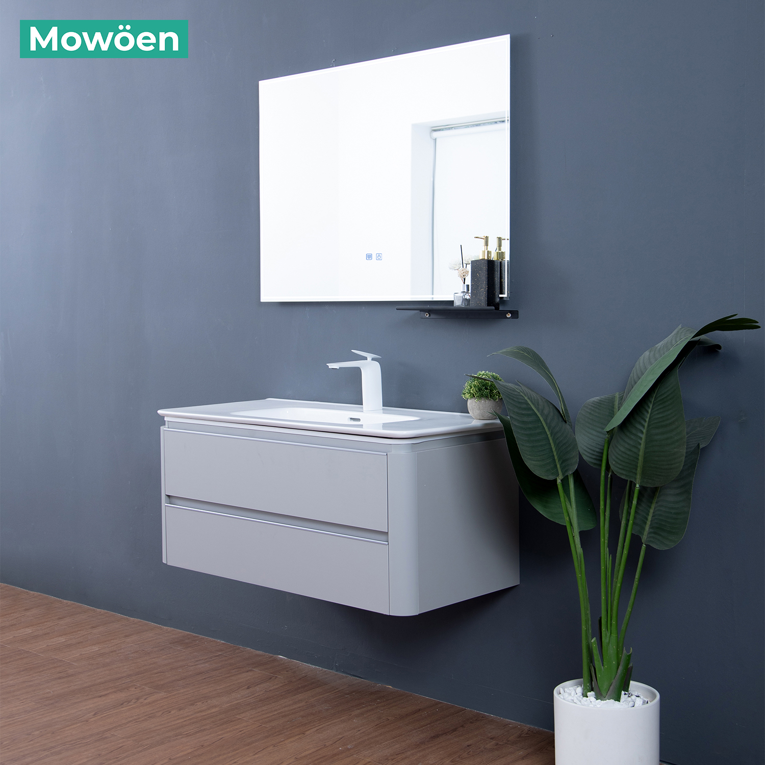 Bộ tủ chậu và gương led size 800mm MOWOEN MW6632R-80