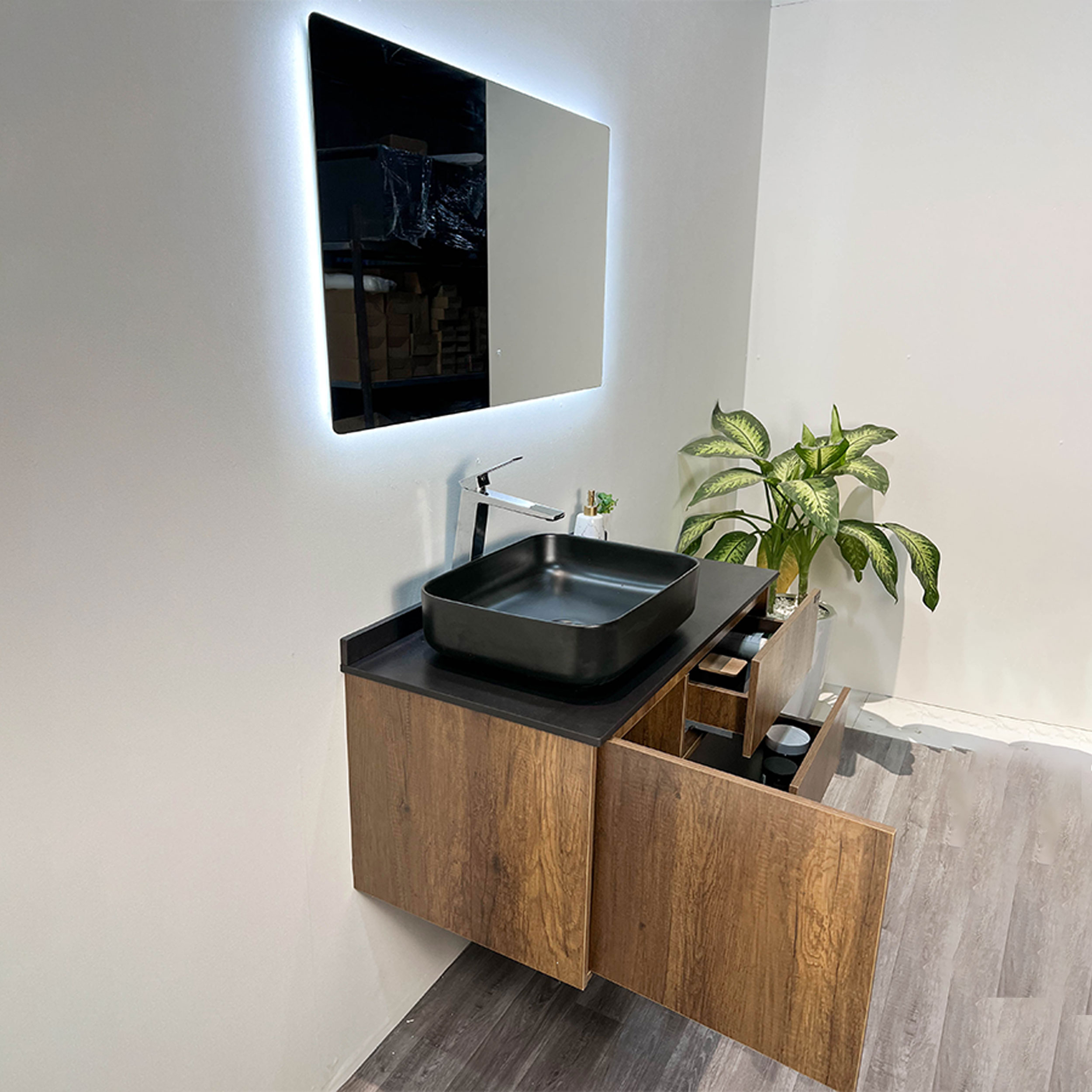 Bộ tủ chậu và gương led size 1000mm MOWOEN MW6636R-100