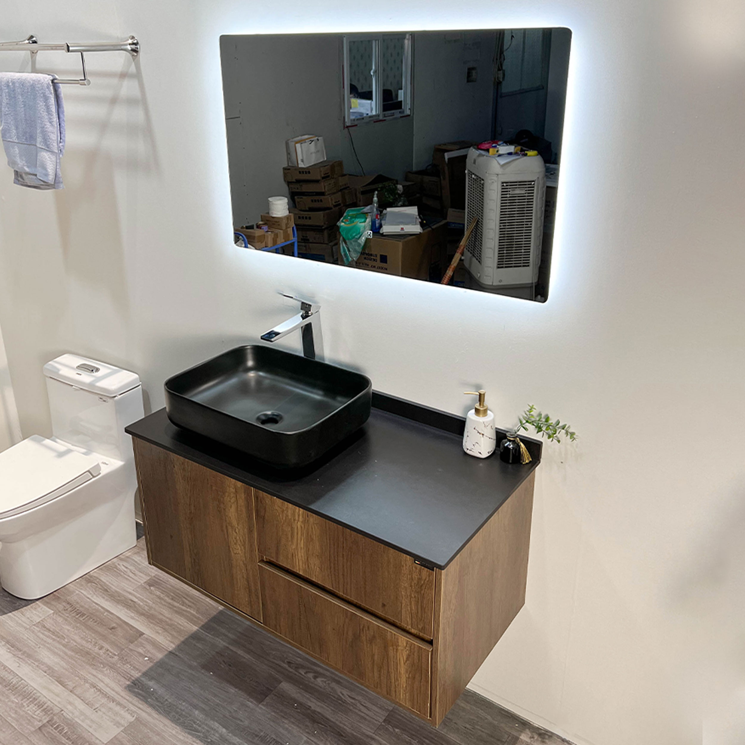 Bộ tủ chậu và gương led size 1000mm MOWOEN MW6636R-100