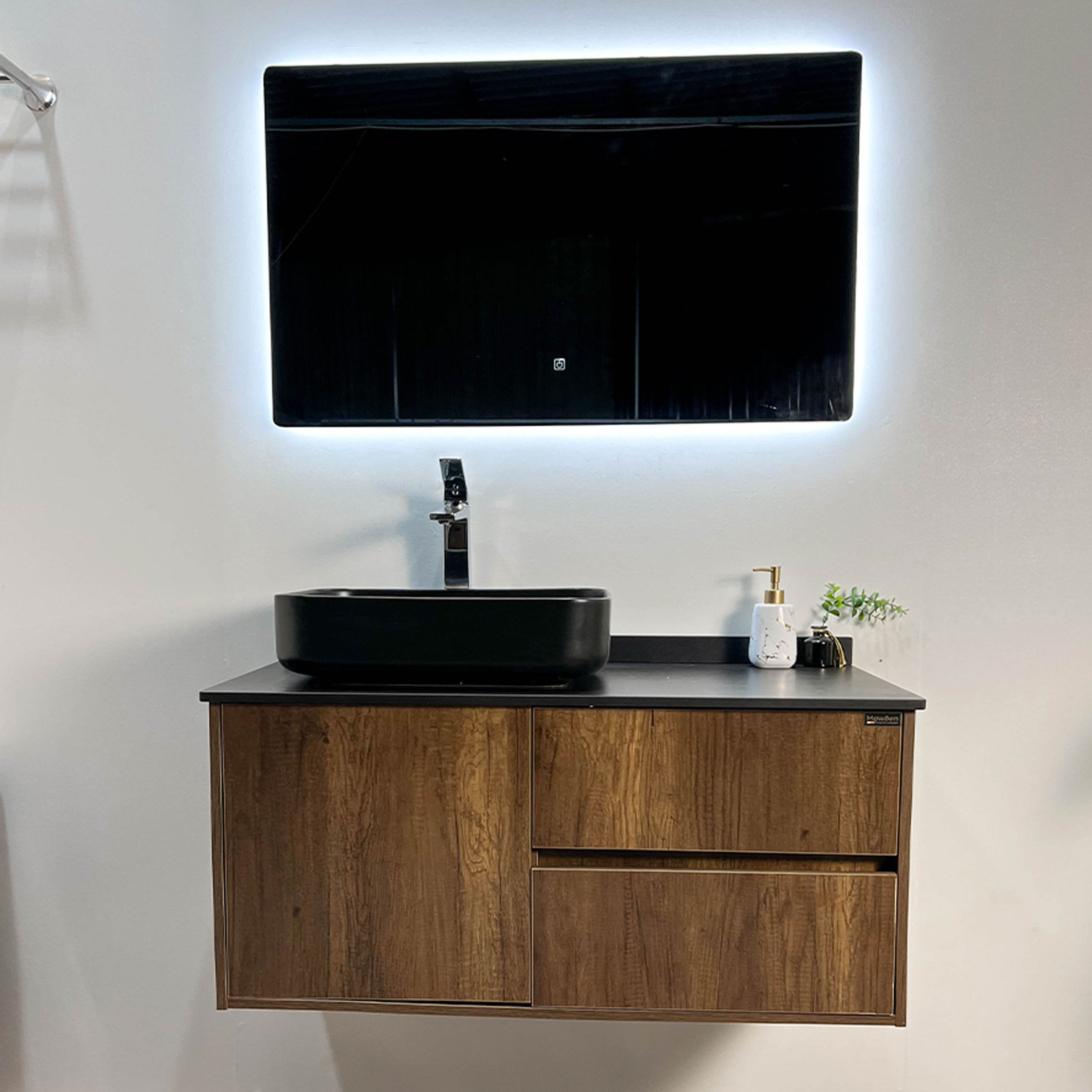 Bộ tủ chậu và gương led size 1000mm MOWOEN MW6636R-100