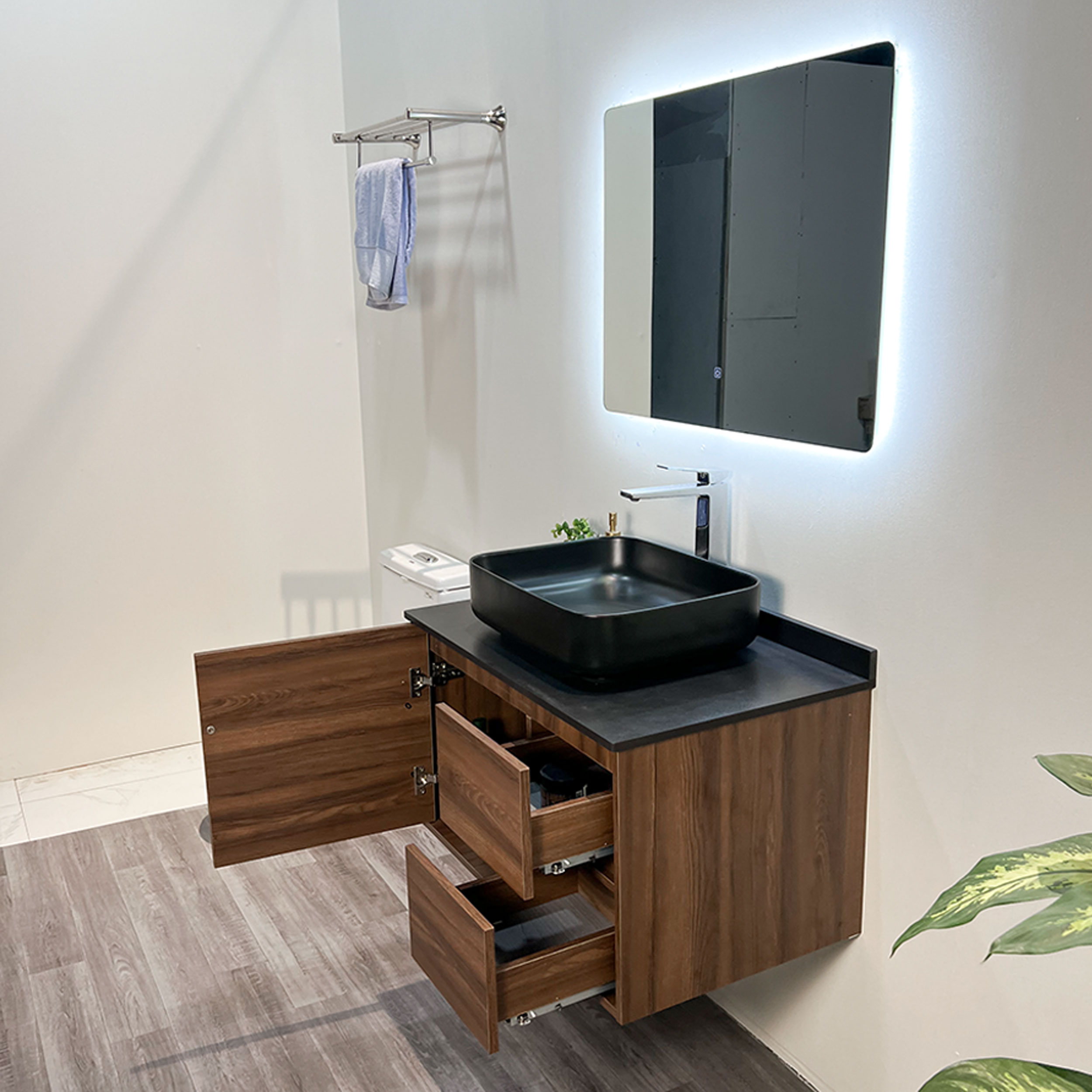 Bộ tủ chậu và gương led size 800mm MOWOEN MW6636R-80