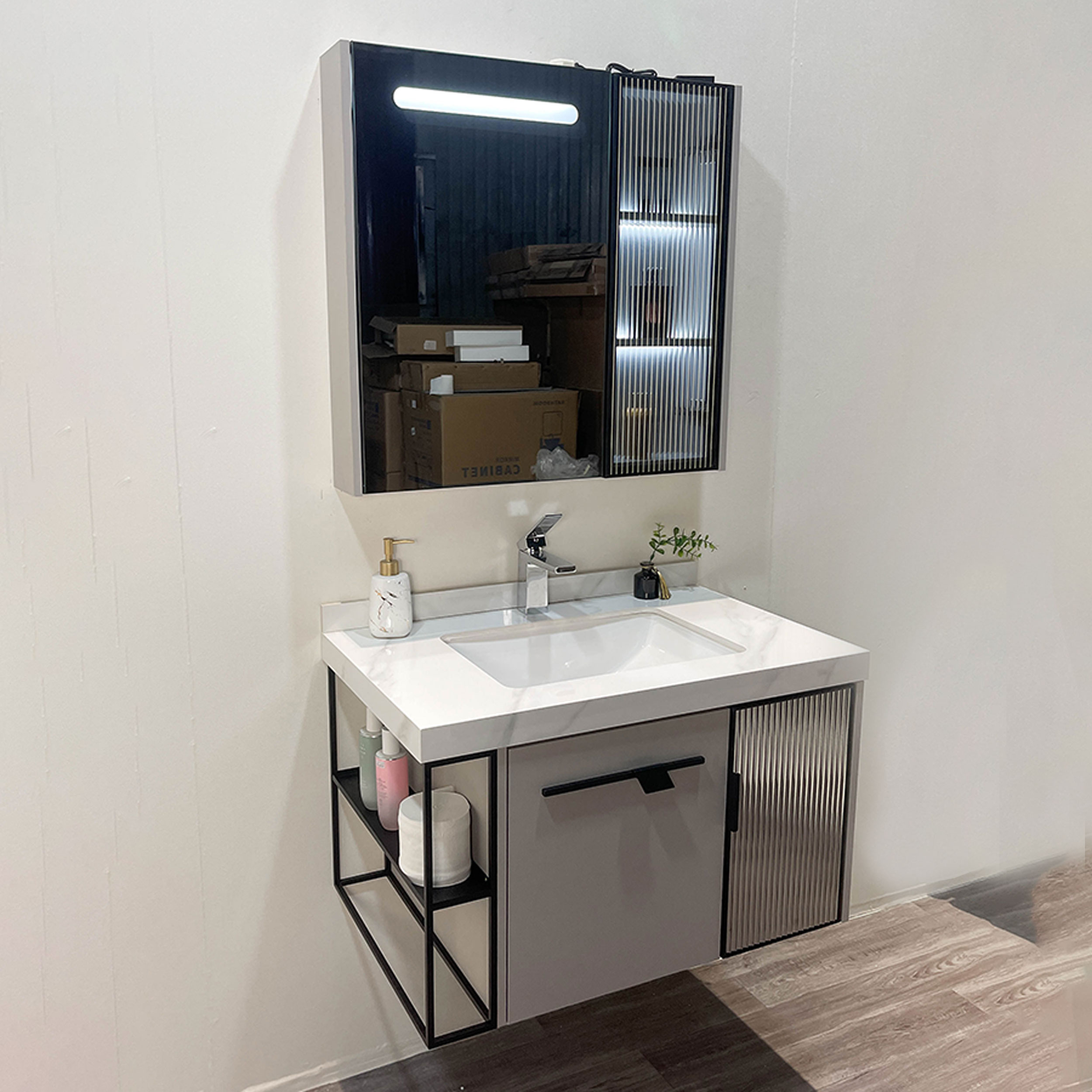 Bộ tủ chậu và gương led size 800mm MOWOEN MW6638-80