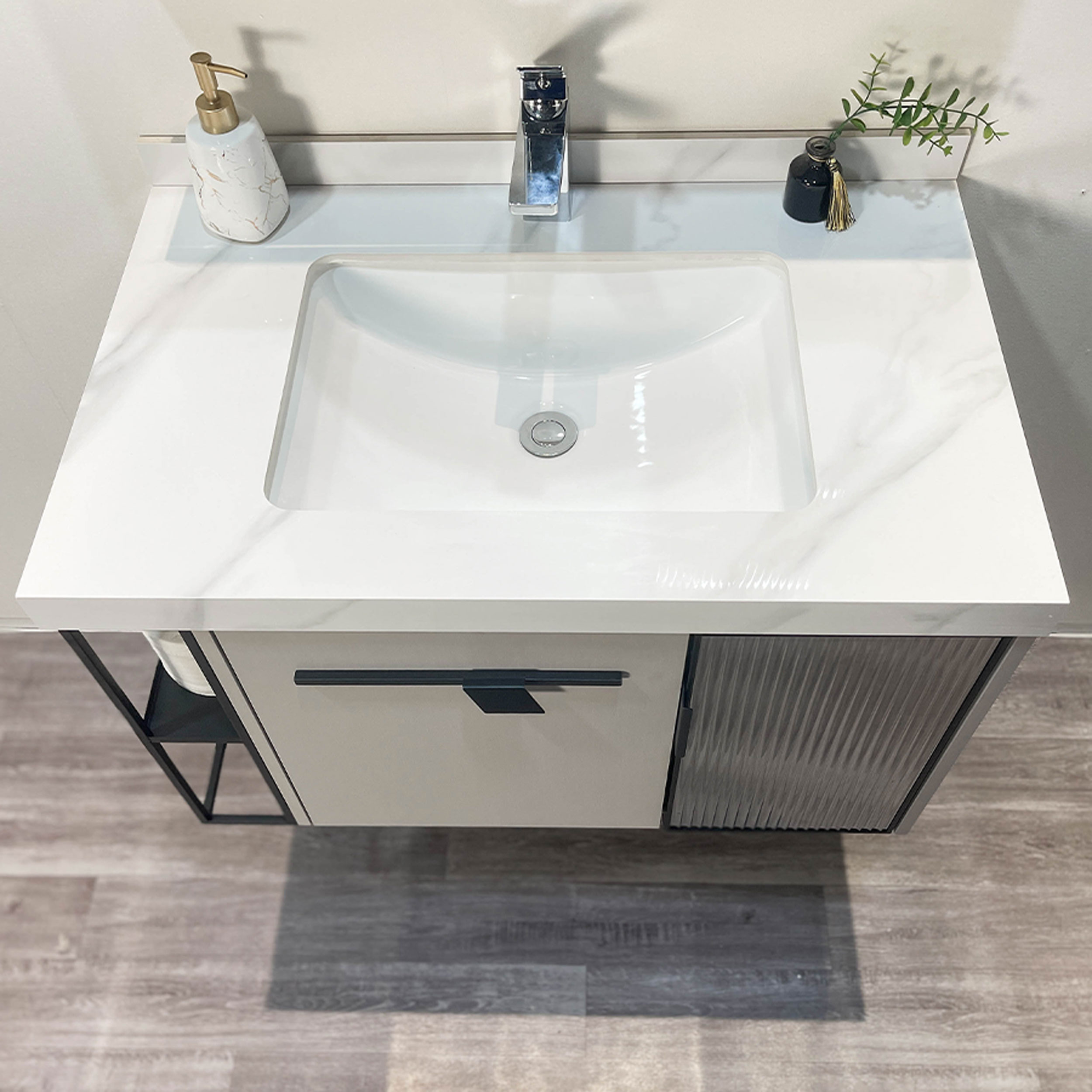 Bộ tủ chậu và gương led size 800mm MOWOEN MW6638-80