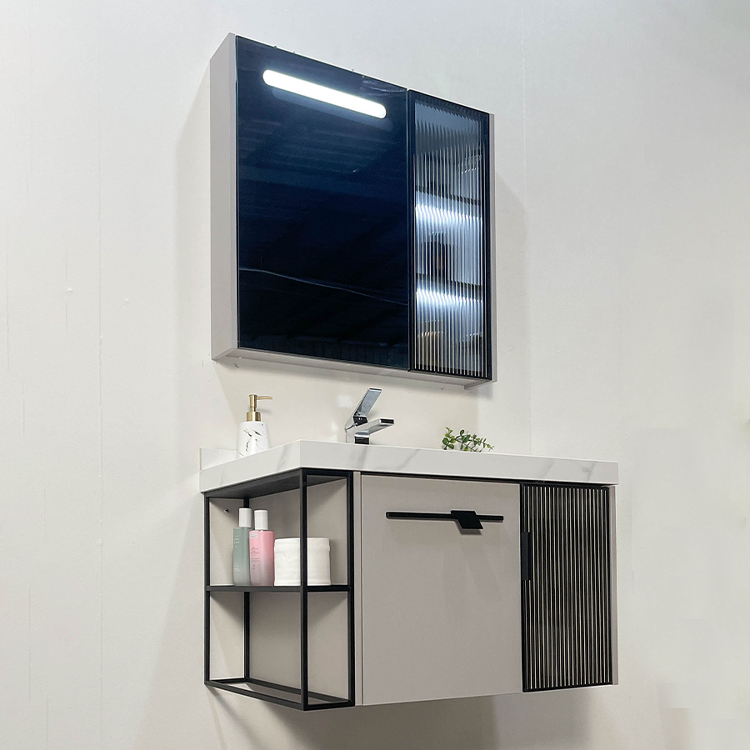 Bộ tủ chậu và gương led size 800mm MOWOEN MW6638-80