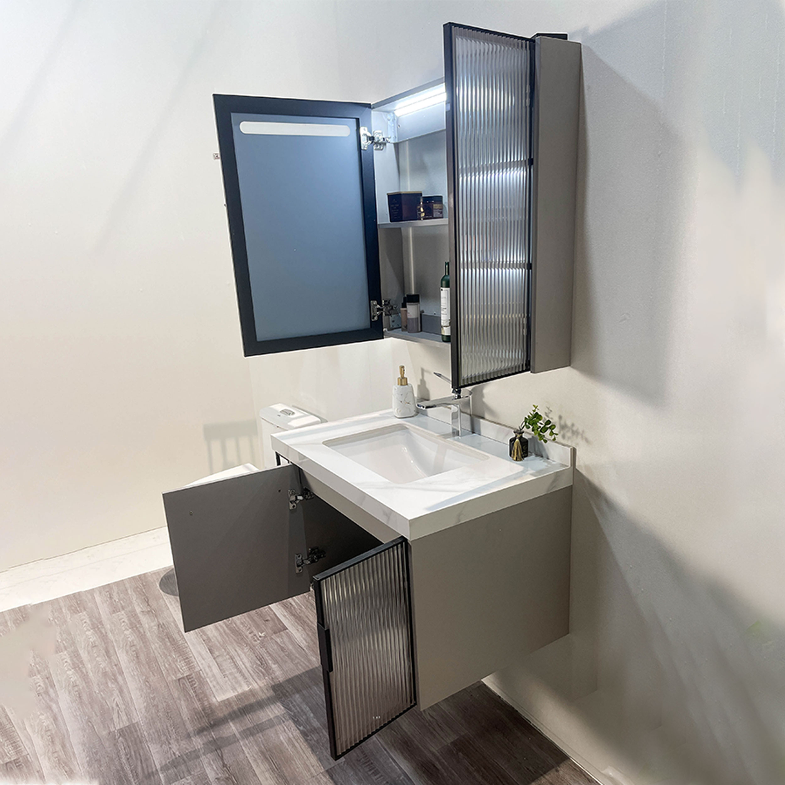 Bộ tủ chậu và gương led size 800mm MOWOEN MW6638-80