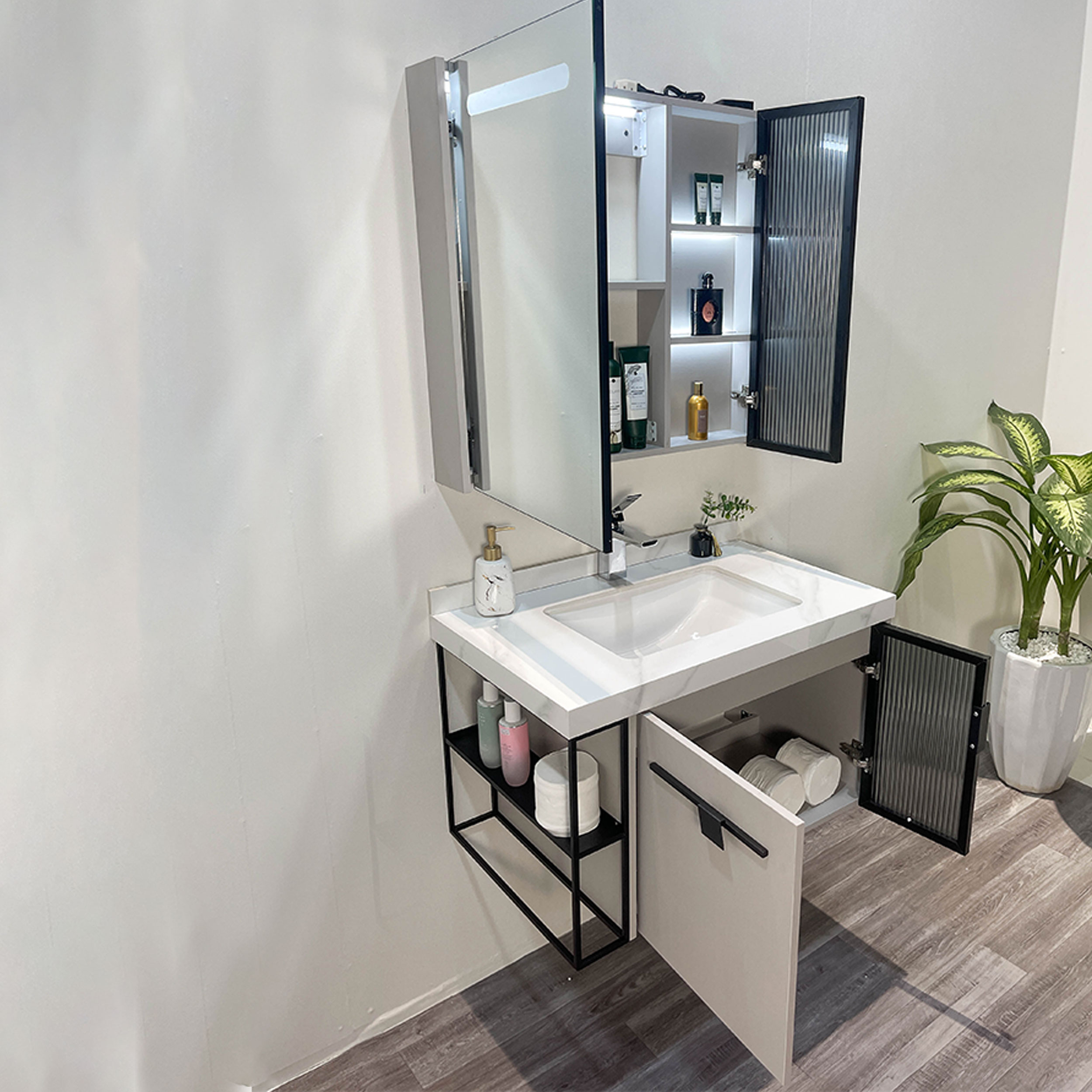 Bộ tủ chậu và gương led size 800mm MOWOEN MW6638-80