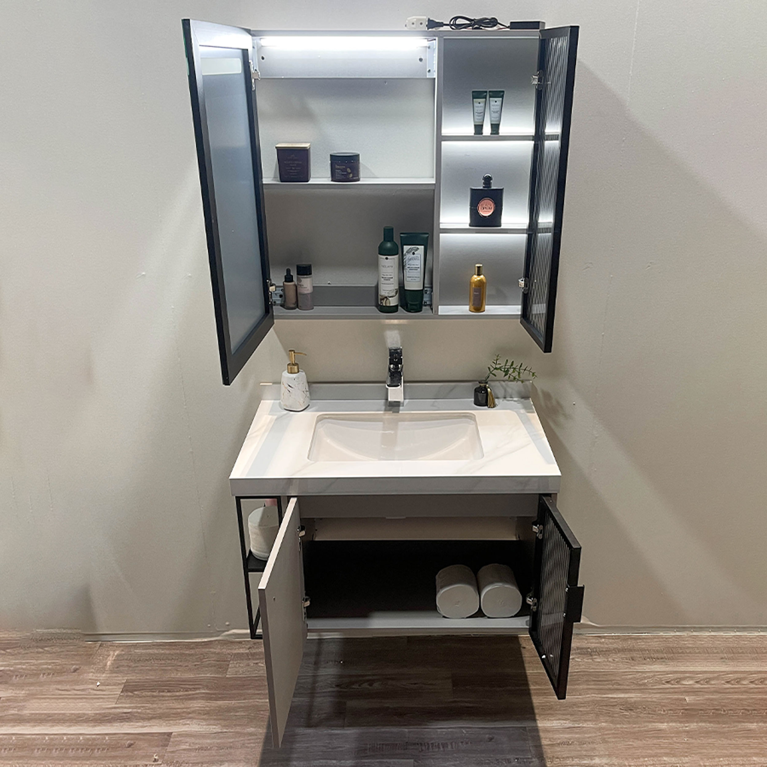 Bộ tủ chậu và gương led size 800mm MOWOEN MW6638-80