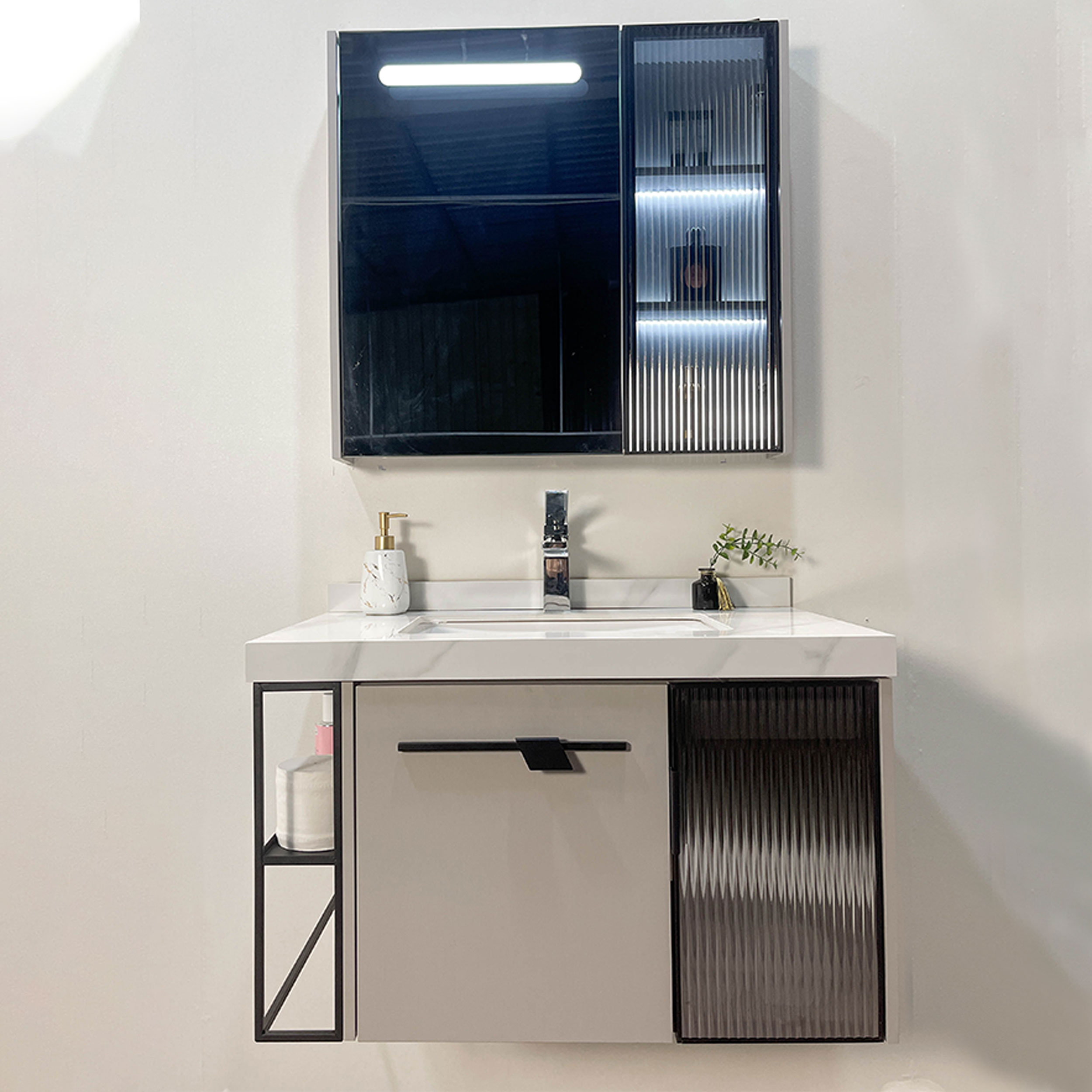 Bộ tủ chậu và gương led size 800mm MOWOEN MW6638-80