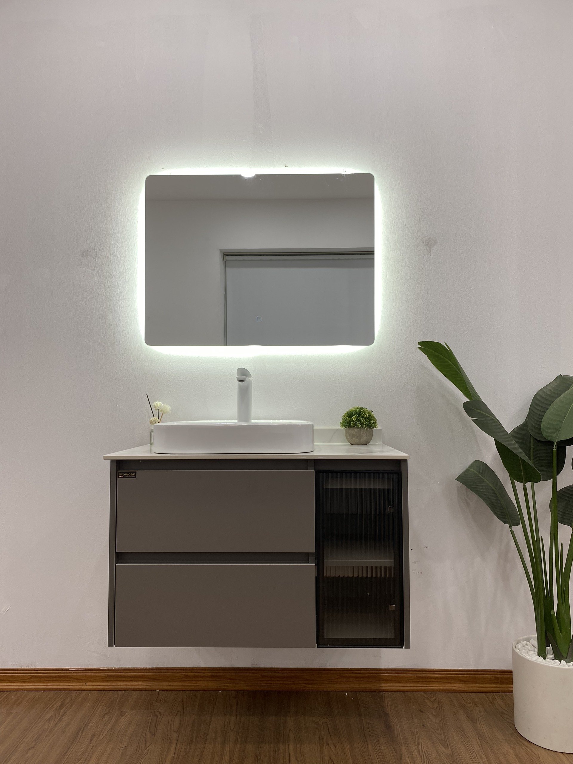 Bộ tủ chậu và gương size 800mm (gồm chậu lavabo) Mowoen MW6652G-80
