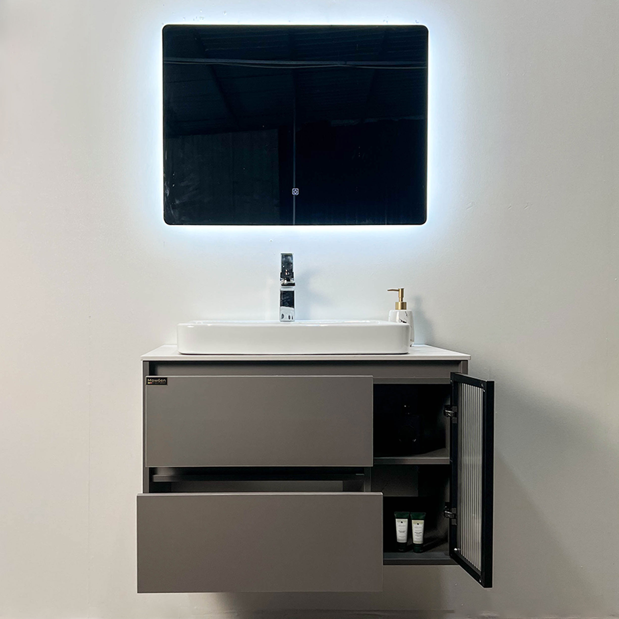 Bộ tủ chậu và gương led size 800mm MOWOEN MW6652GR-80