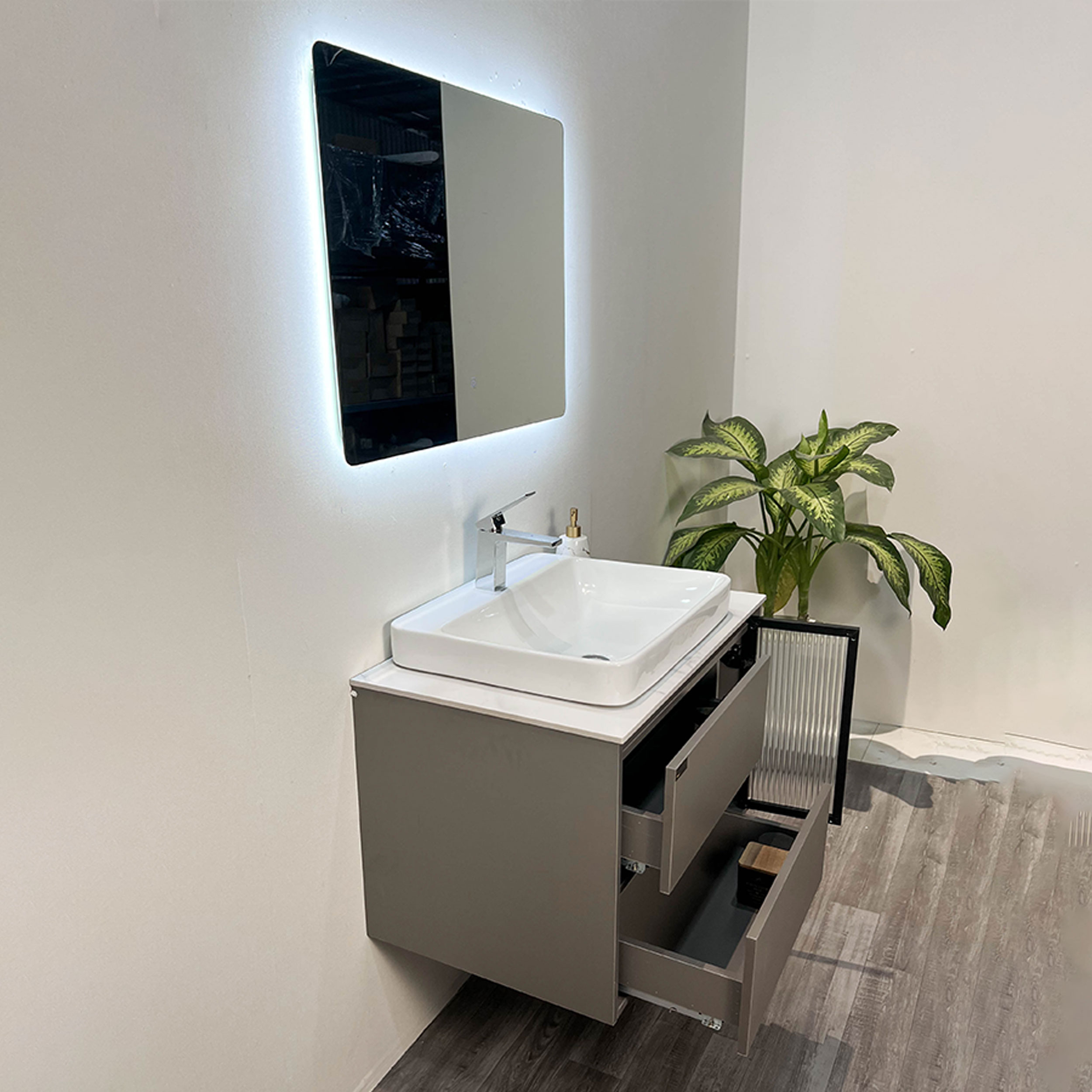 Bộ tủ chậu và gương led size 800mm MOWOEN MW6652GR-80