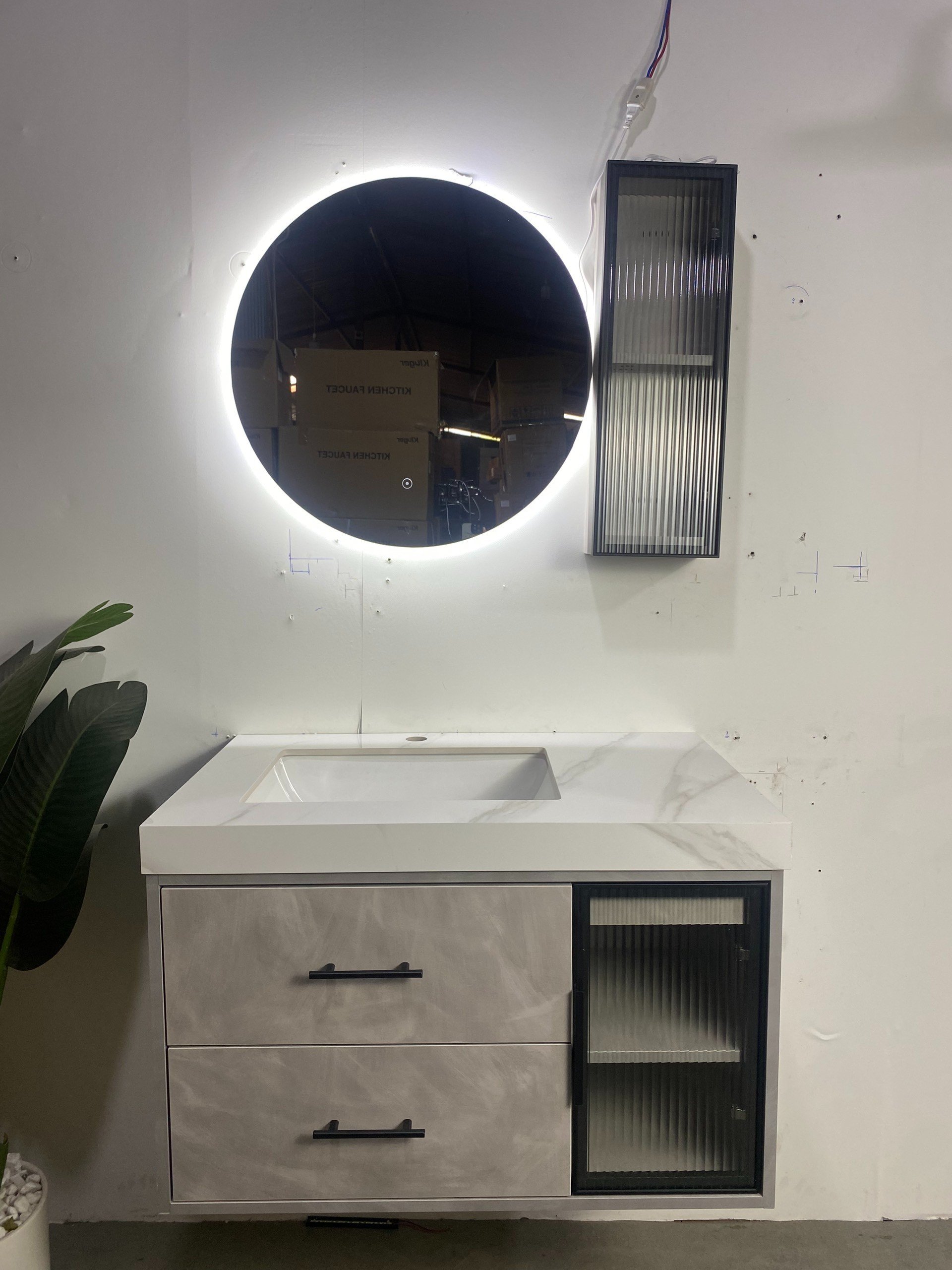 Bộ tủ chậu và gương led size 800mm MOWOEN MW6655C-80