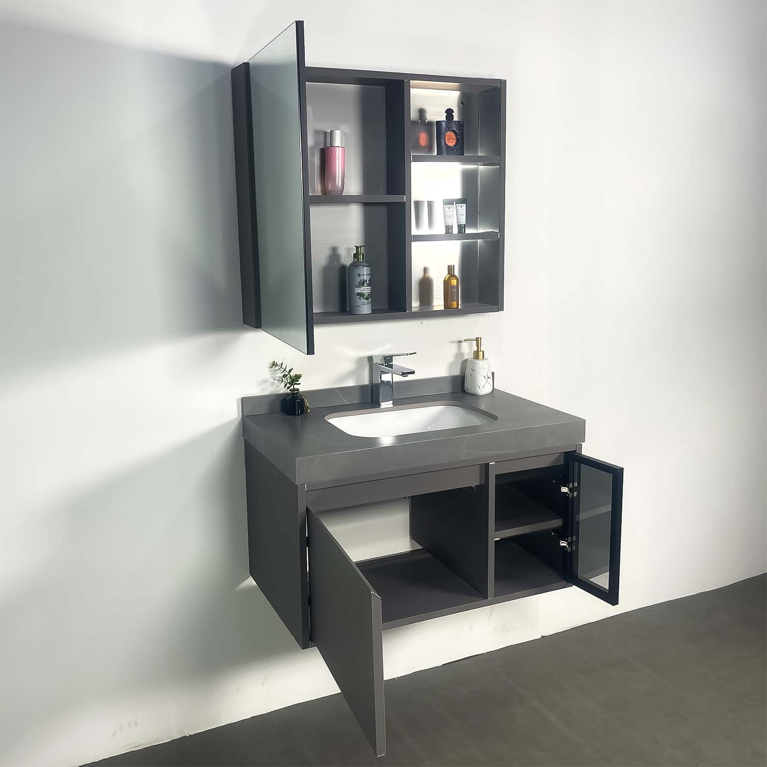 Bộ tủ chậu và gương led size 800mm MOWOEN MW6803S-80