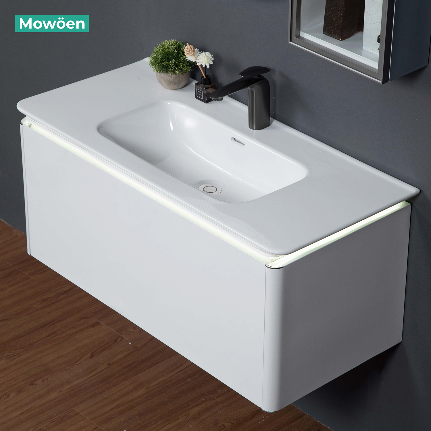 Bộ tủ chậu và tủ gương led inox 304 size 1000mm MOWOEN MW6812S-100