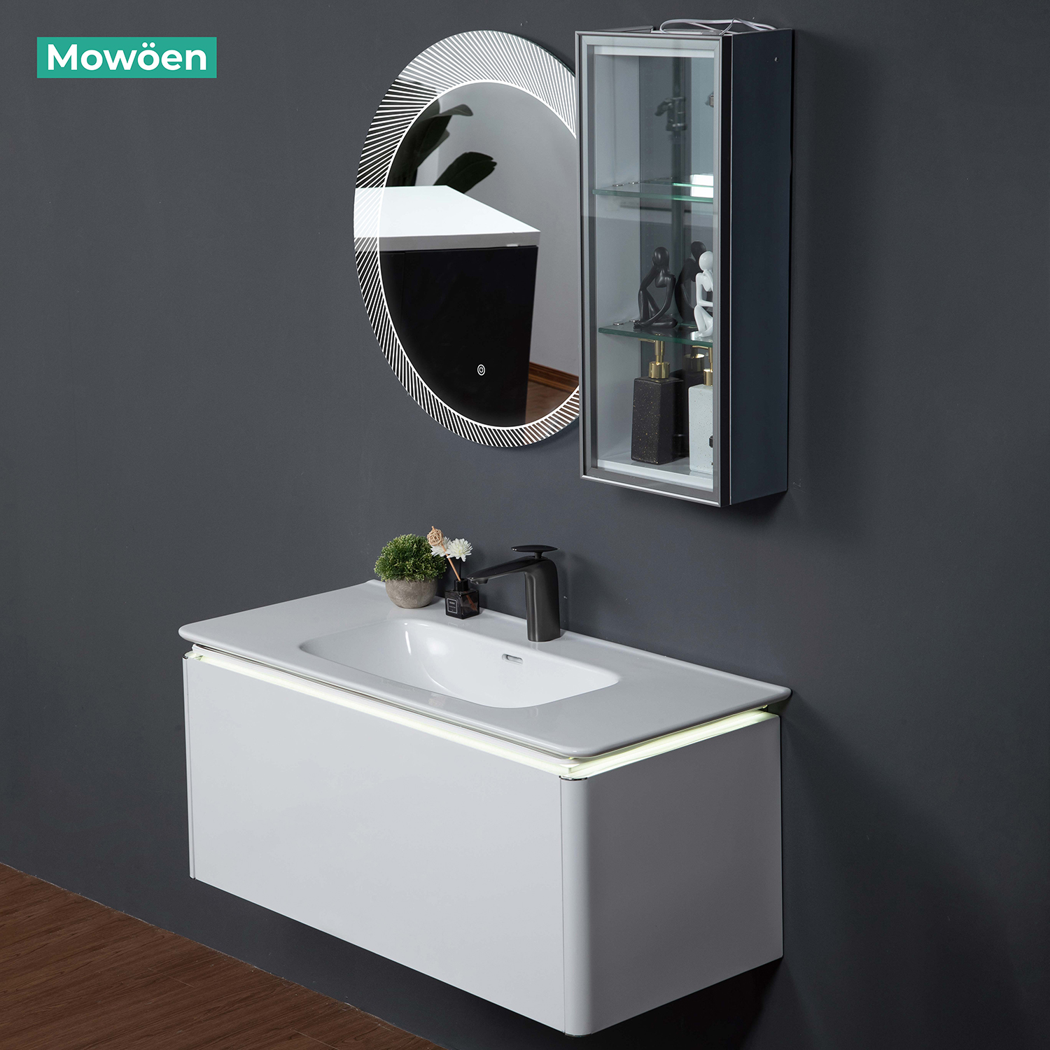 Bộ tủ chậu và tủ gương led inox 304 size 1000mm MOWOEN MW6812S-100