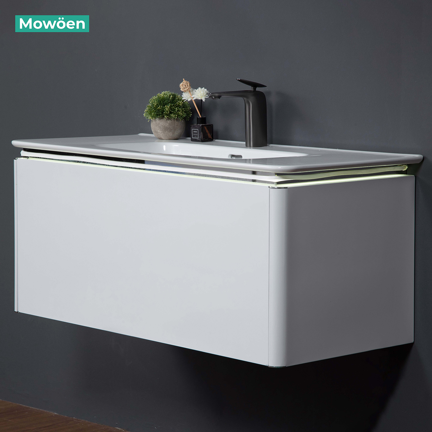 Bộ tủ chậu và tủ gương led inox 304 size 1000mm MOWOEN MW6812S-100