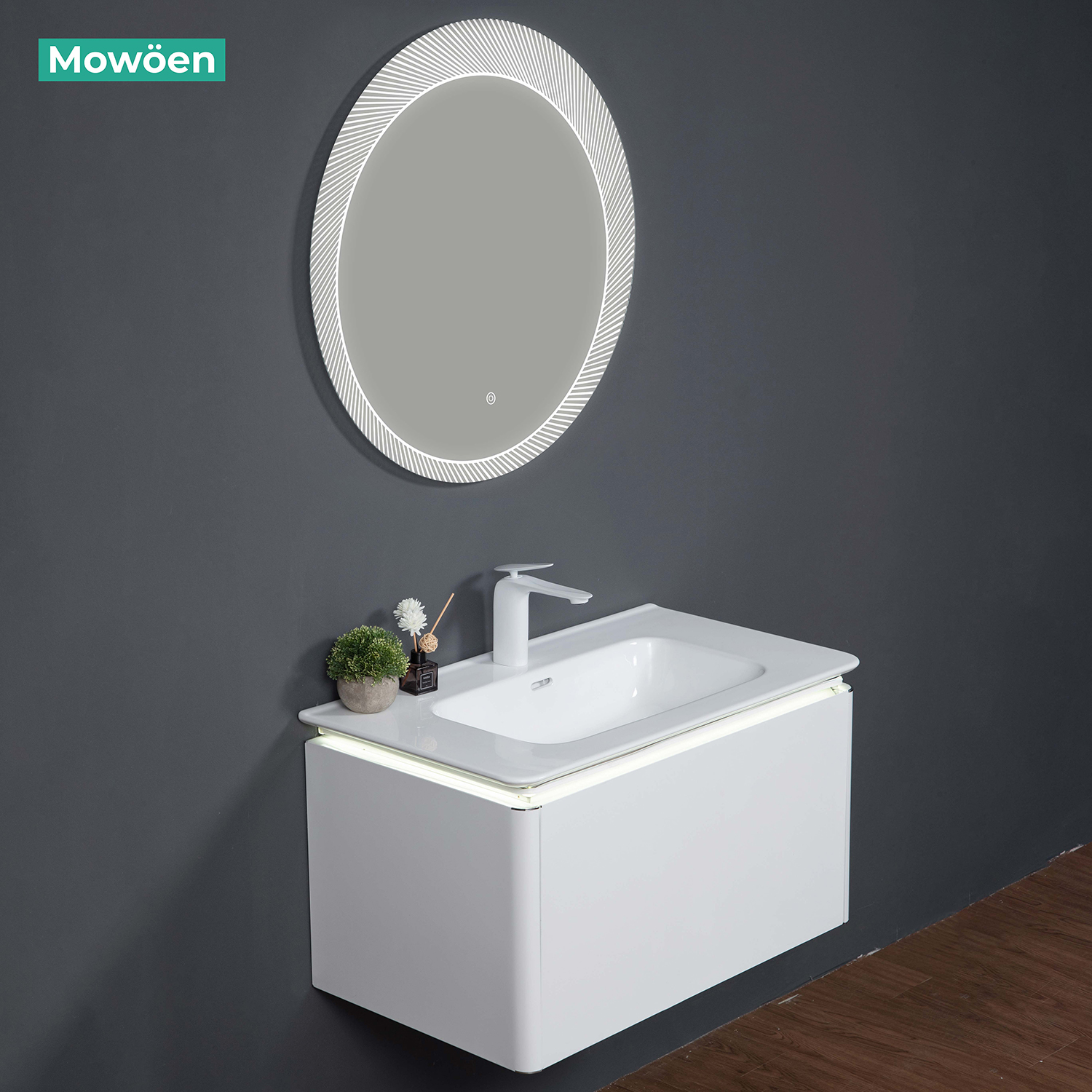 Bộ tủ chậu và gương led inox 304 size 800mm MOWOEN MW6812S-80