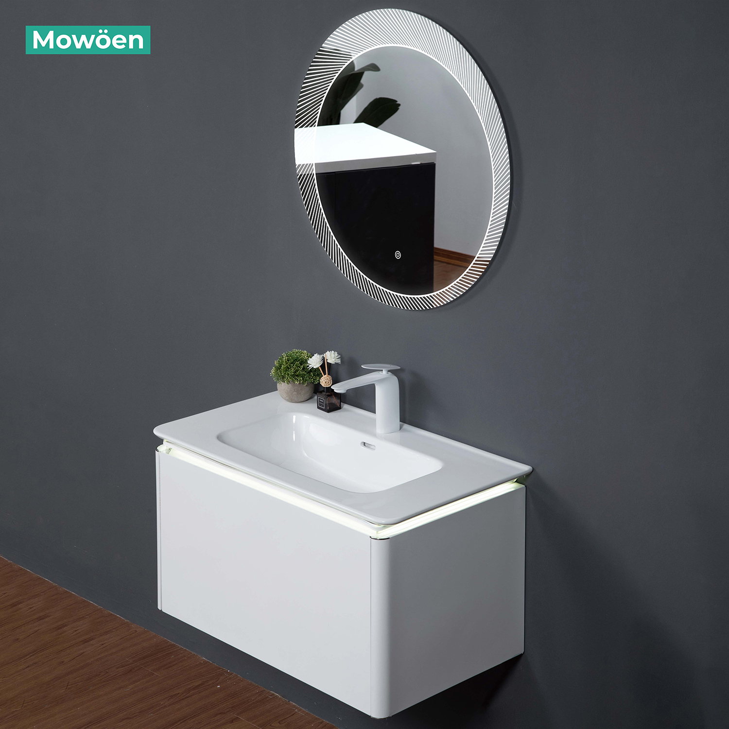 Bộ tủ chậu và gương led inox 304 size 800mm MOWOEN MW6812S-80
